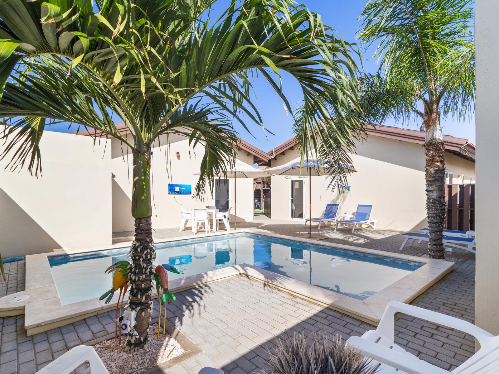 Luxurious Shared Pool of the Apartment in Noord, Aruba - Cosy beach chairs available - Dive into refreshing poolside escape - Immerse yourself in the cool elegance of our pool - Experience ultimate relaxation in our poolside paradise