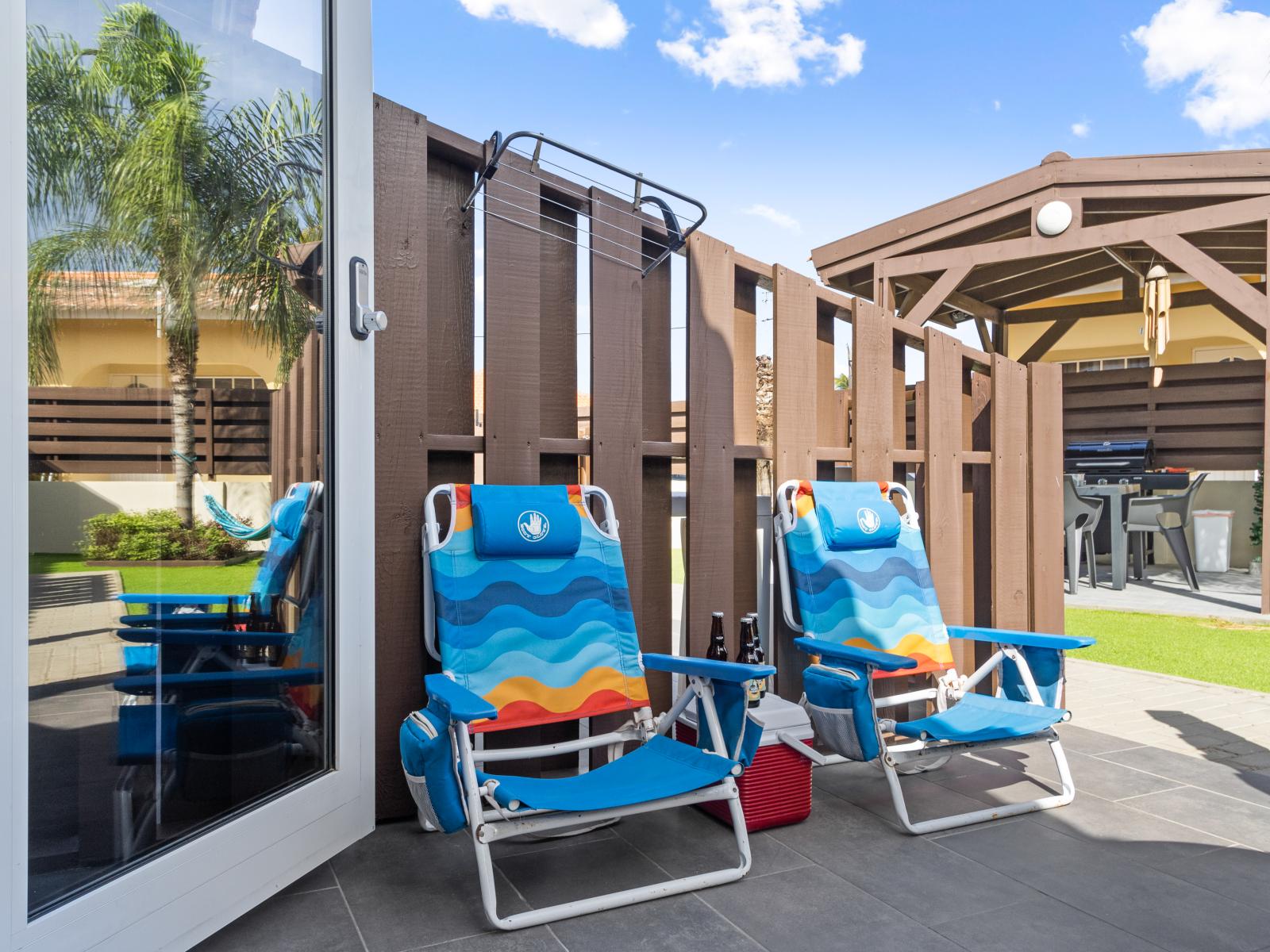 Enjoy ultimate relaxation with our complimentary beach chairs, perfect for lounging by the poolside. - Make the most of your poolside experience with our convenient beach chairs, offering comfort and convenience. - Grab a beach chair and soak up.