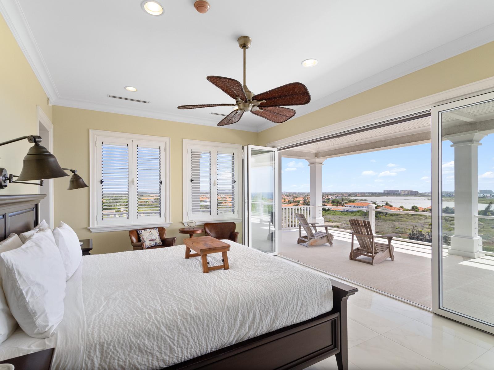 Our main bedroom suite offers not just comfort, but a breathtaking panorama of ocean vistas, where every sunrise and sunset paints a masterpiece in the sky.