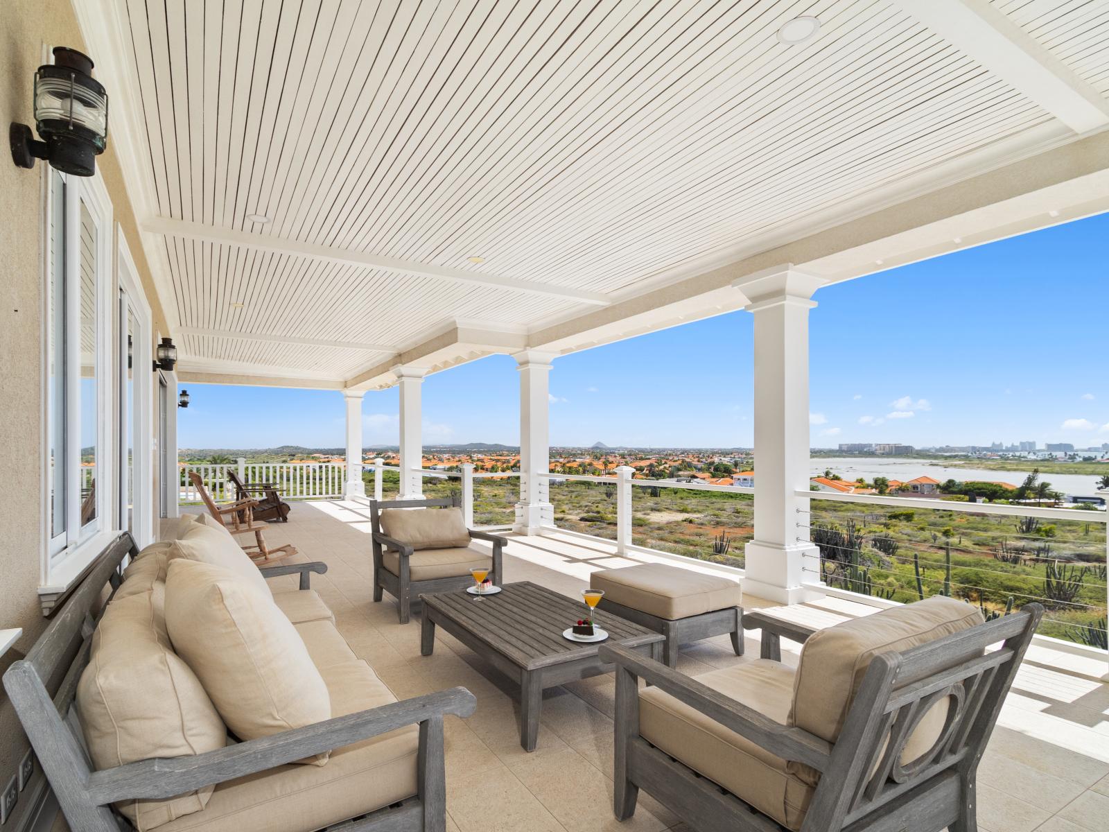 Embrace boundless horizons from our second-floor covered patio. Here, unobstructed views invite serenity and awe, painting a canvas of tranquility against the backdrop of endless skies.