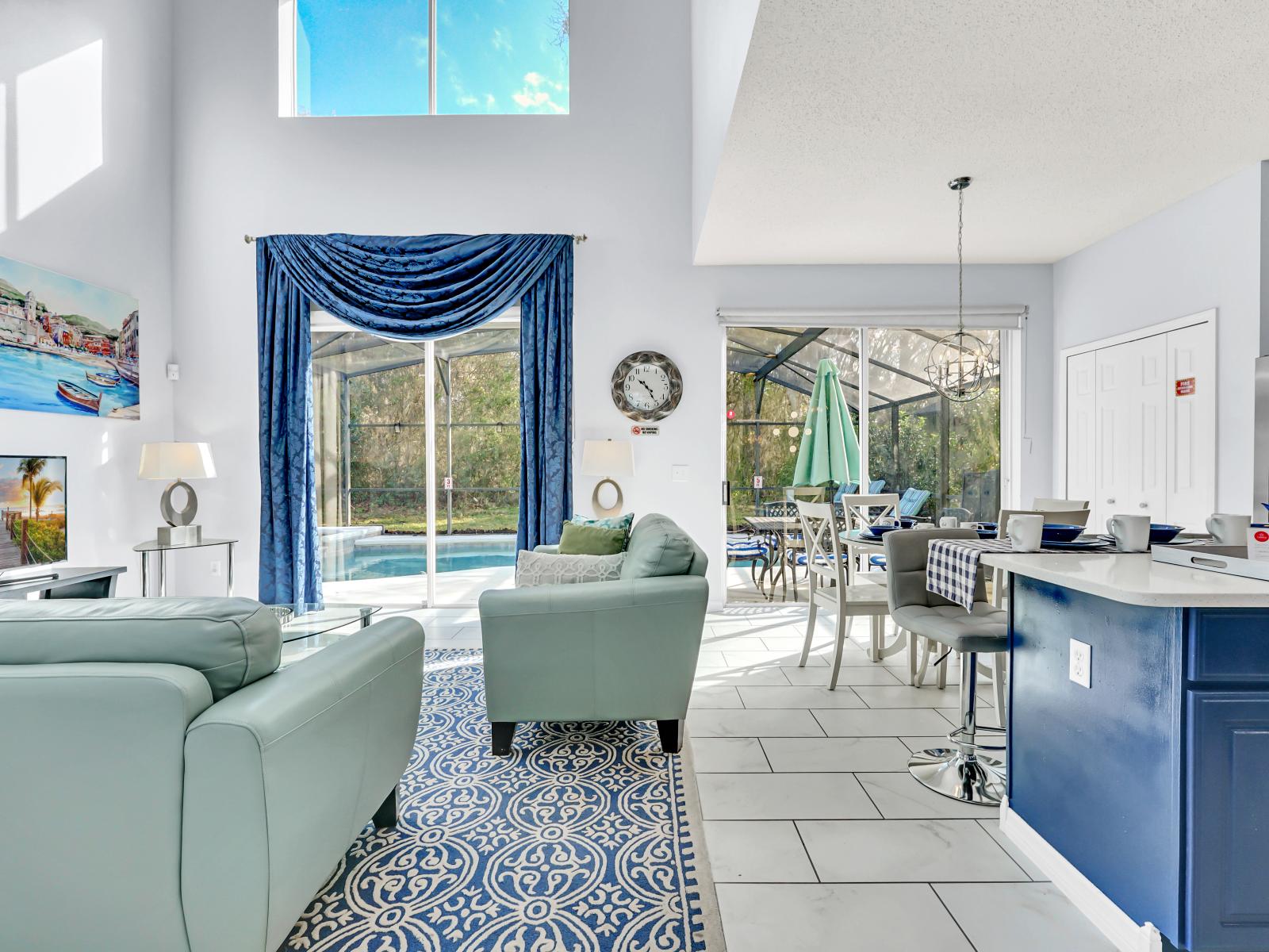 Lavish Living Area of the Home in Kissimmee Florida - View of the outside pool, providing a calming atmosphere - Smart TV and Netflix - Comfy sofas