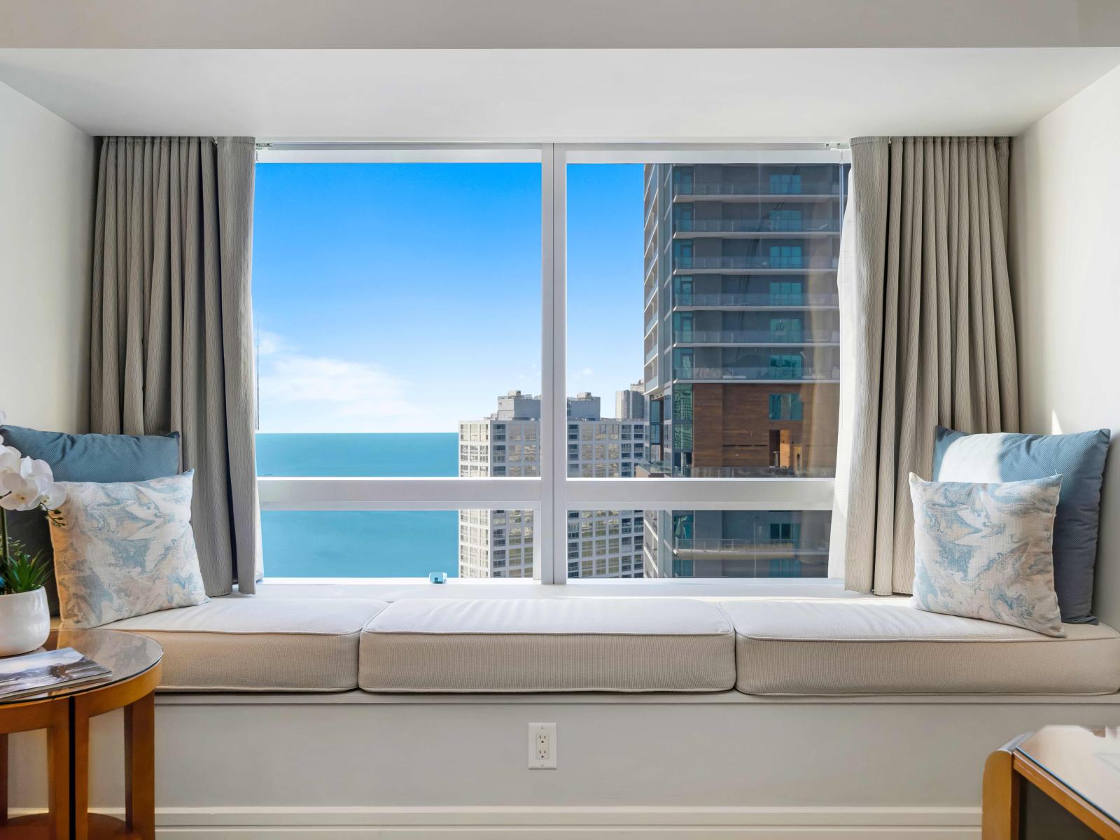 Azure Horizons: Unwind in this Miami retreat with a mesmerizing ocean view. Immerse yourself in the shades of blue as the Atlantic Ocean stretches endlessly before you.