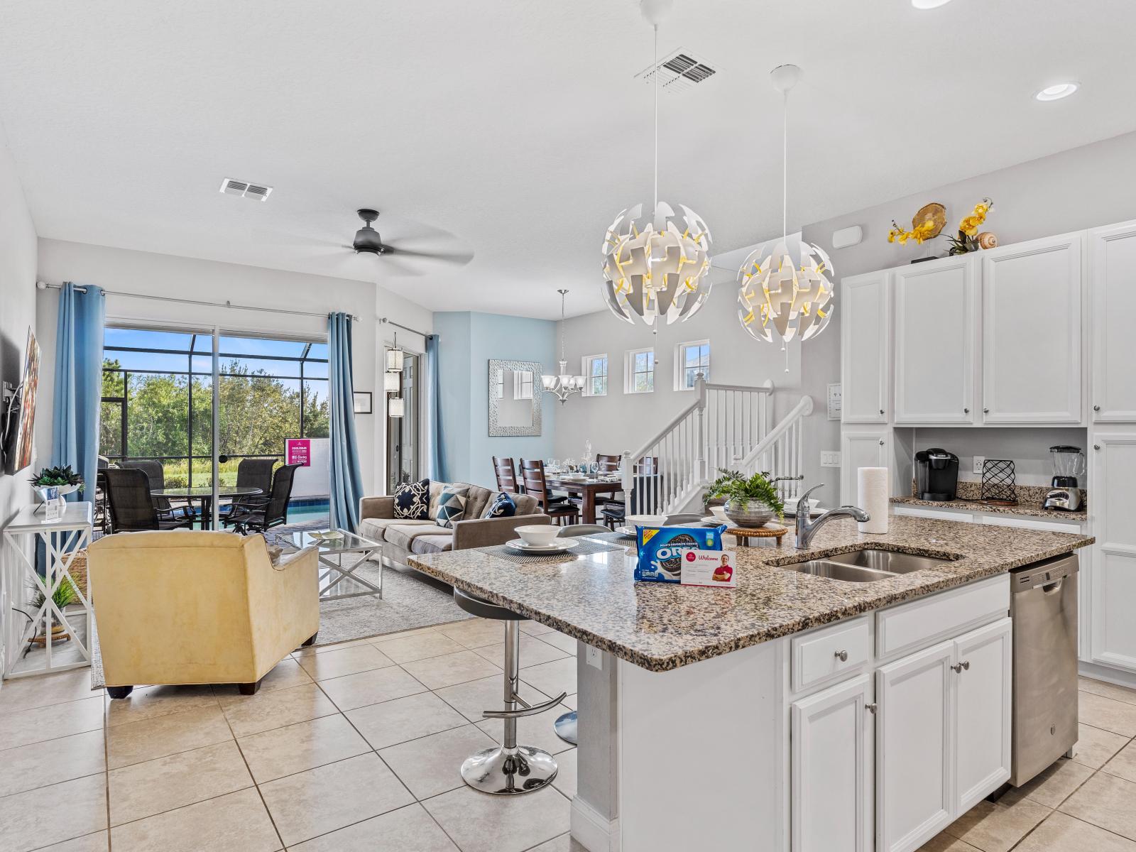 Luxe Kitchen of the Townhouse in Davenport Florida - Functional layout designed for efficient meal preparation - Integrated appliances for a seamless and stylish appearance