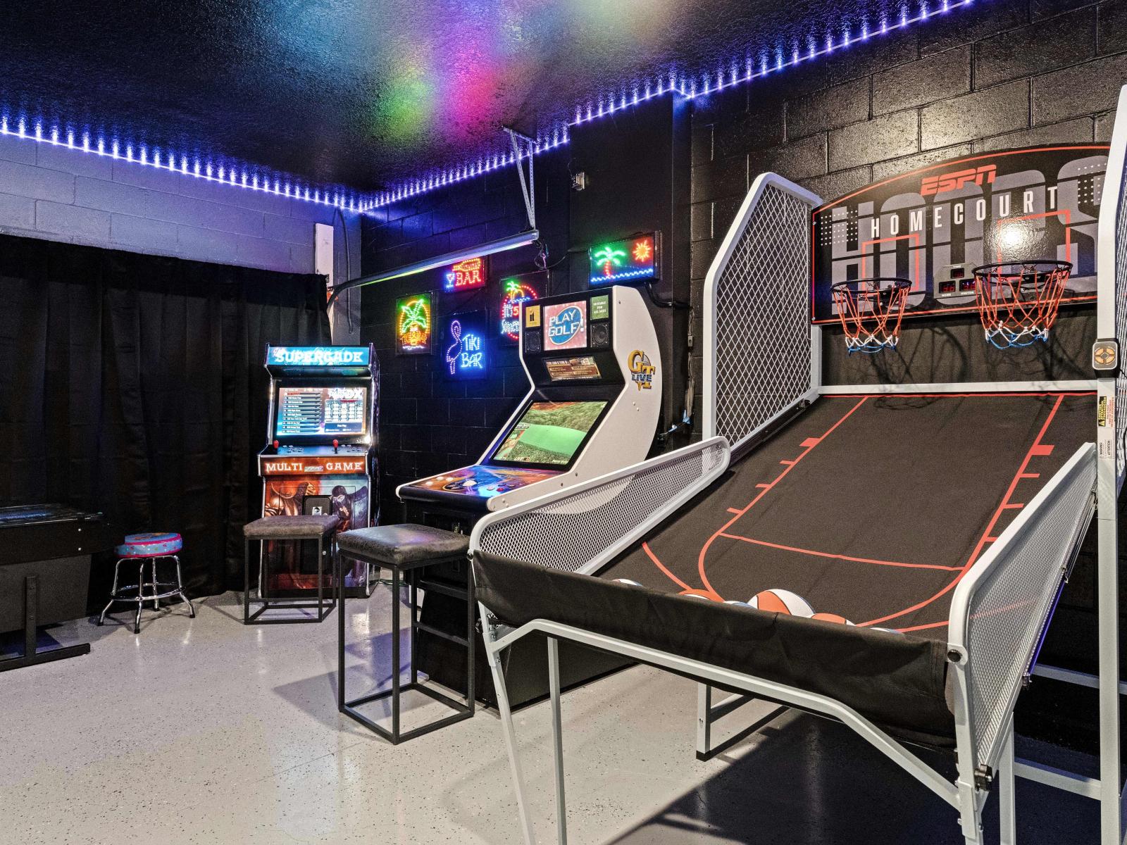 Game room with arcade games