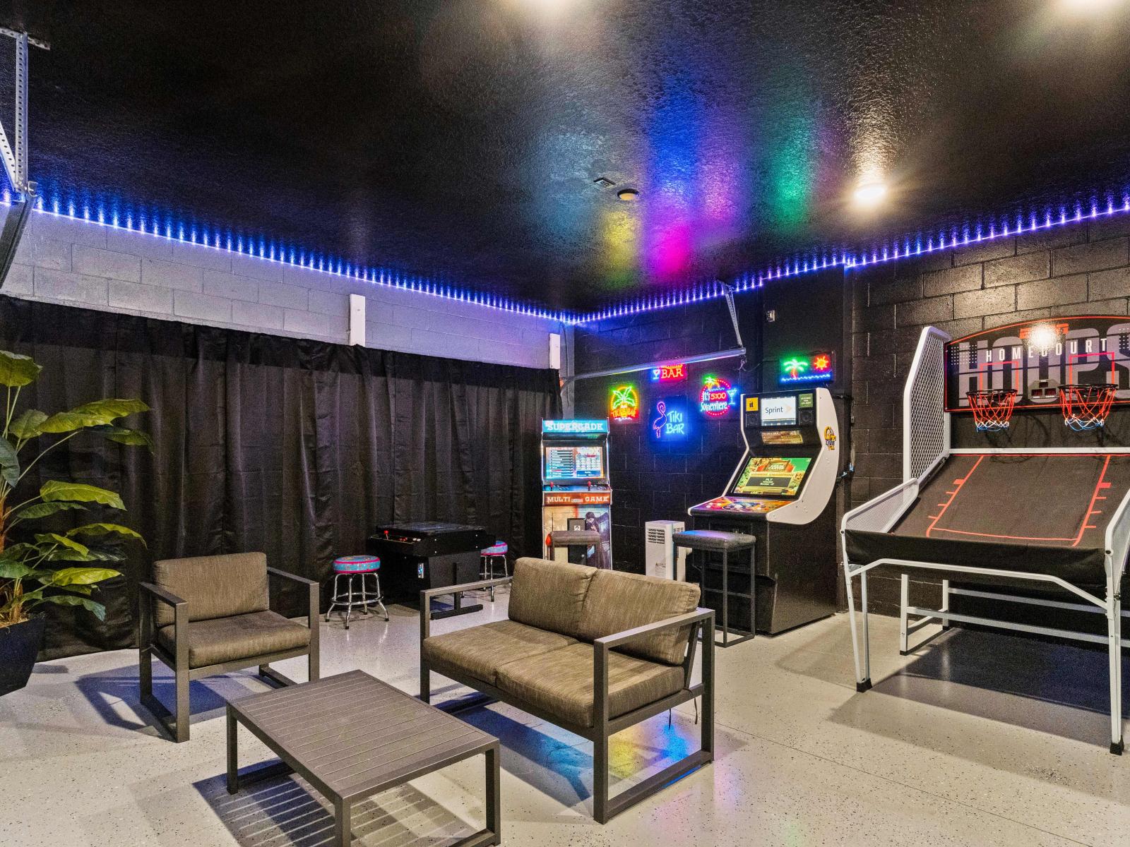 Game room with arcade games