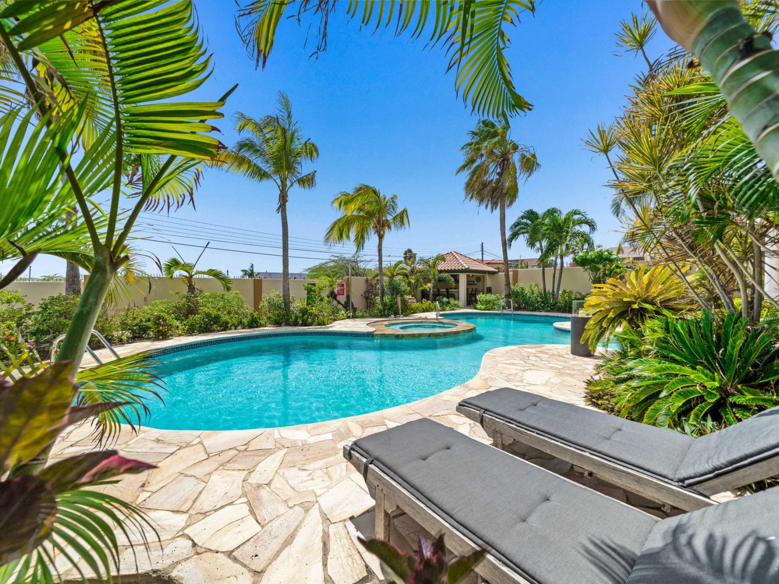 Lots of loungers by the pool for laying in the sun