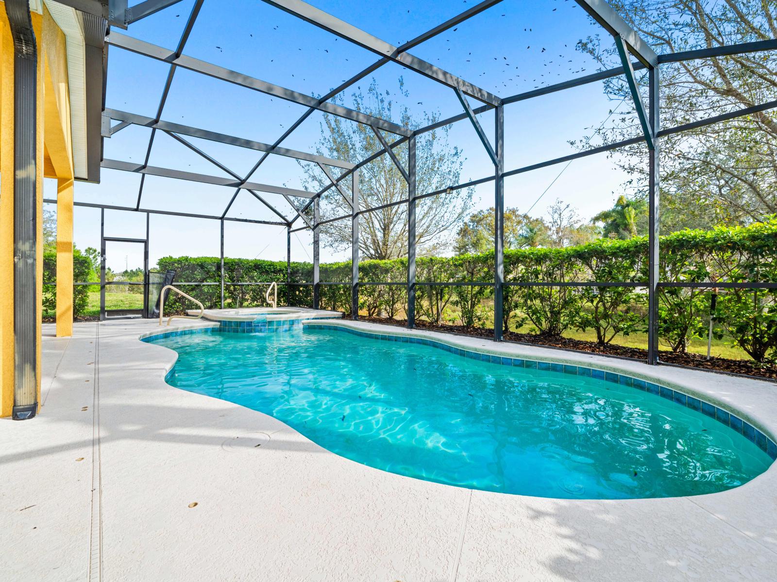 Experience the epitome of luxury living with our private pool and spa of the home in Davenport - Dive into tranquility in our secluded pool and spa oasis - A perfect escape for unwinding and rejuvenating with privacy.