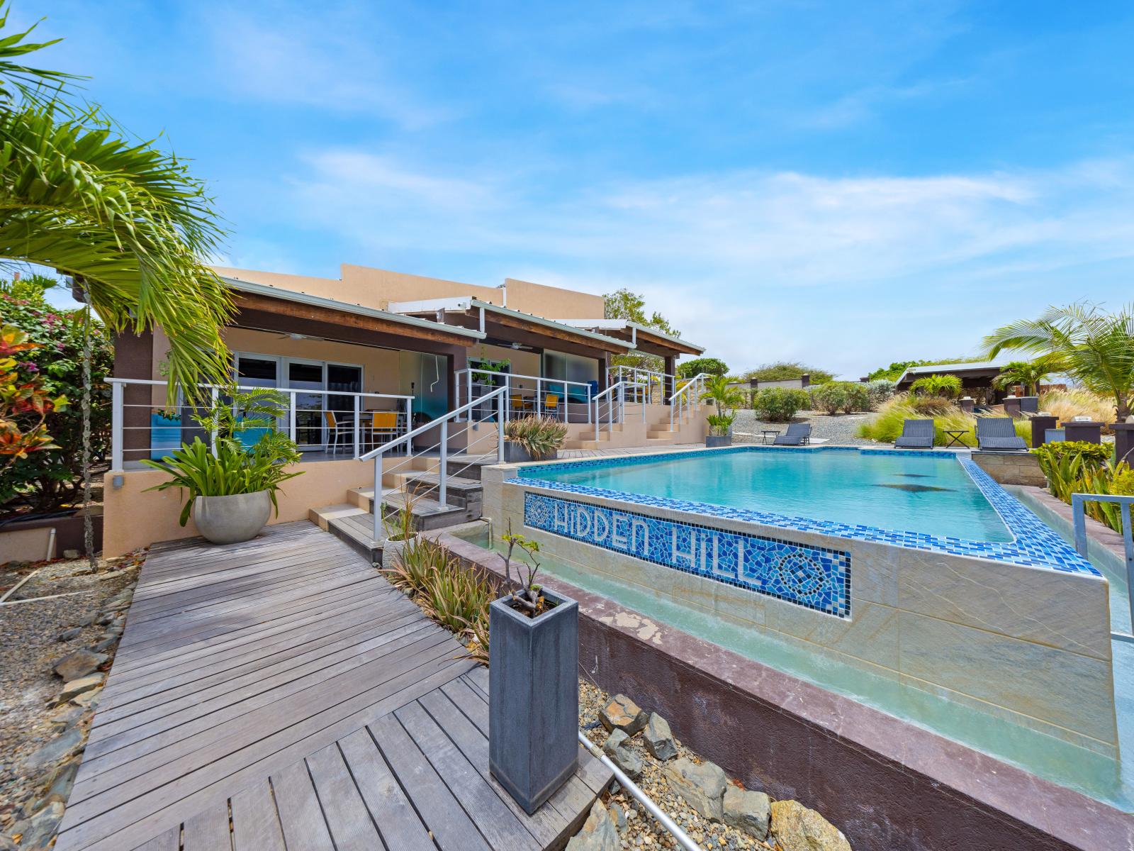 The apartment is footsteps away from the pool