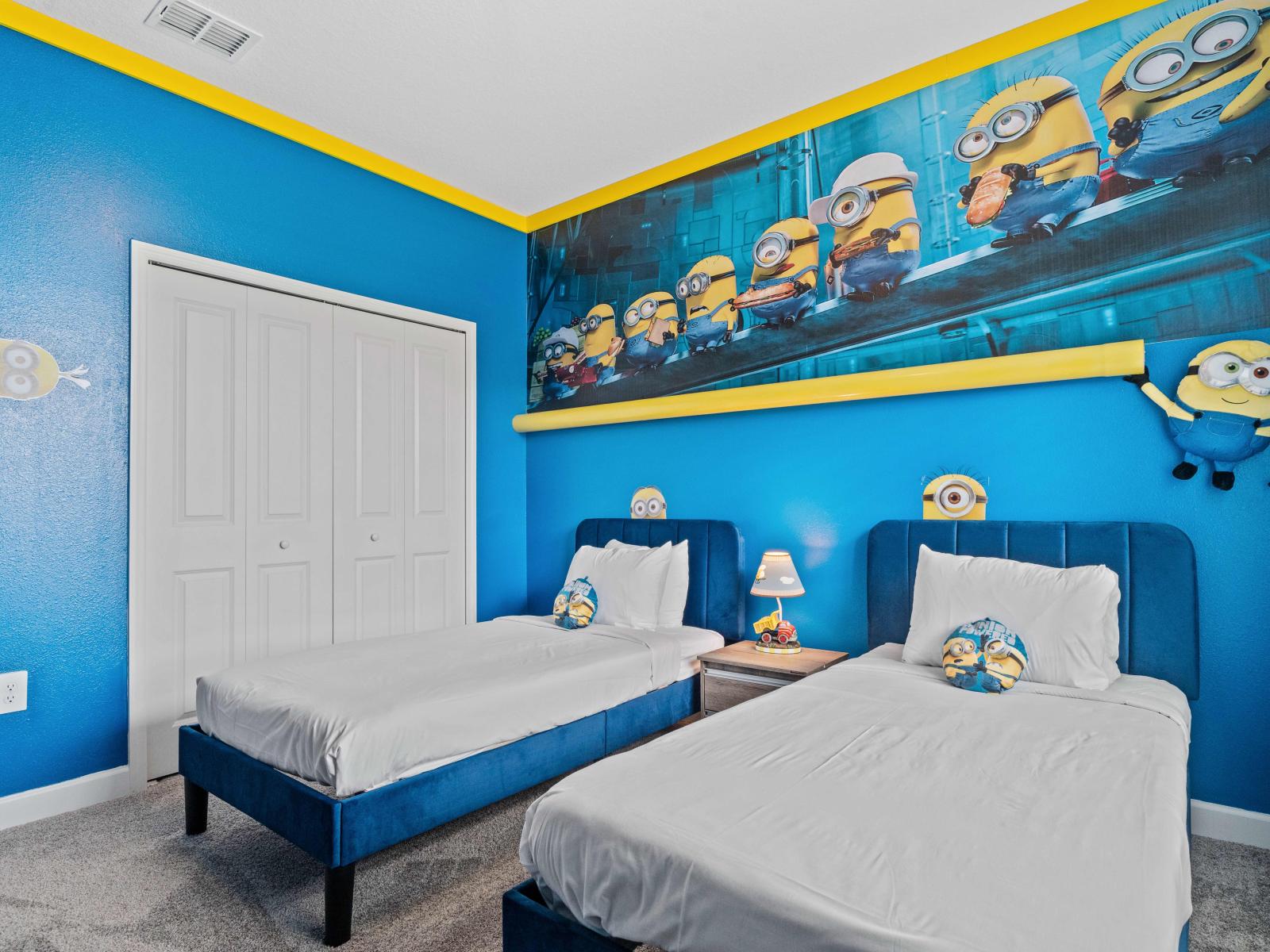 Dive into a world of whimsy and fun in our Minions themed bedroom of the home in Davenport - Create magical memories in our Minions themed bedroom - Drift off to sleep with a smile in our Minions themed bedroom