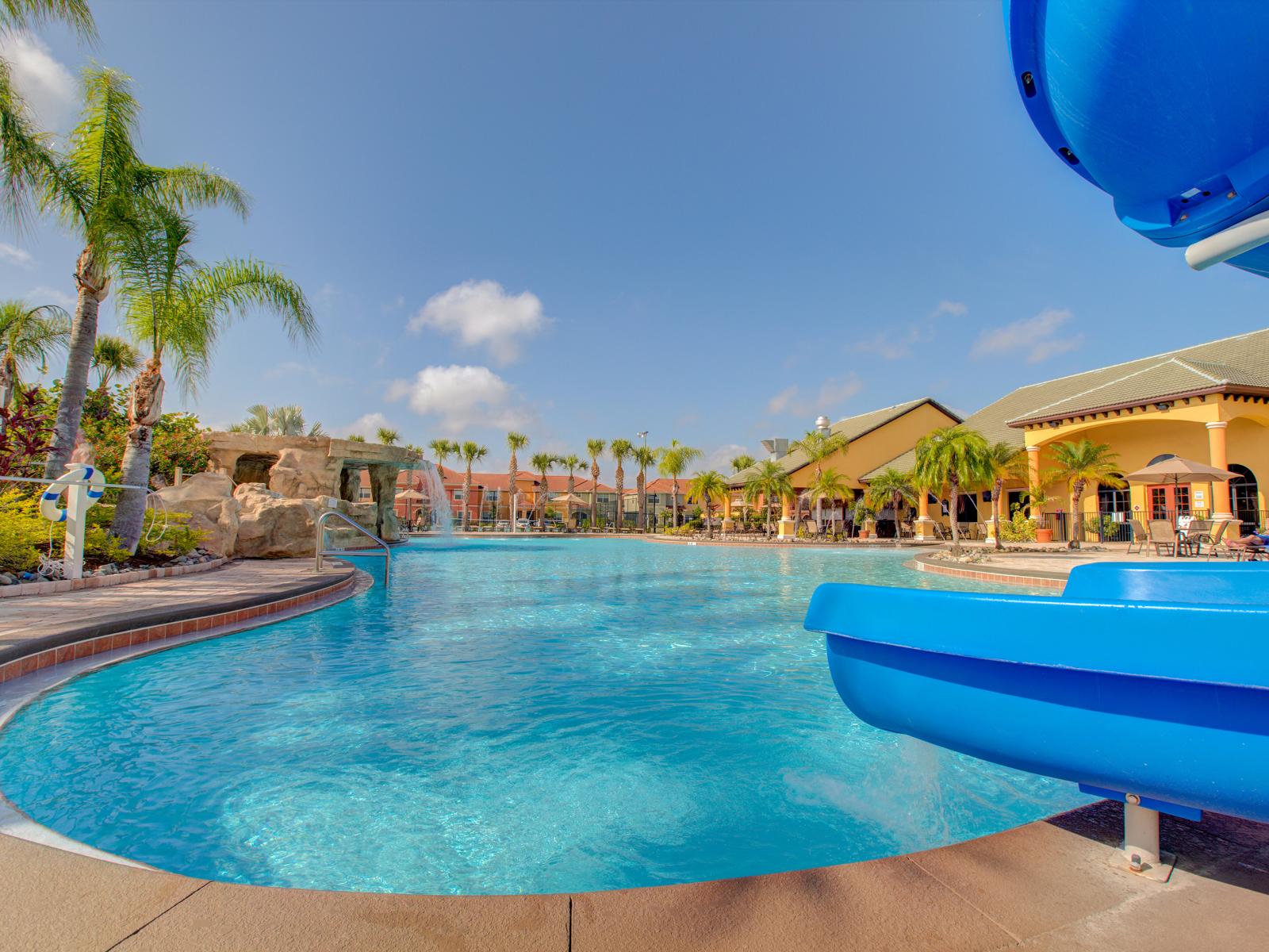 Paradise Resort Pool in Kissimmee Florida - Experience paradise at our resort pool oasis - A picturesque setting surrounded by tropical blooms and swaying palms