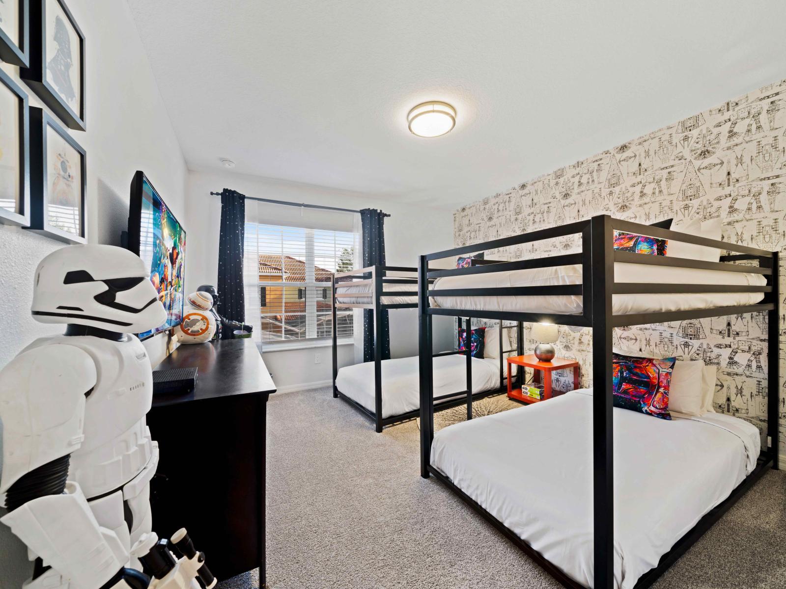 Modern Bedroom of the Townhouse in Kissimmee Florida - A retreat for Star Wars Fans - Smart TV and Netflix - Thoughtfully designed bedroom featuring functional and stylish furniture