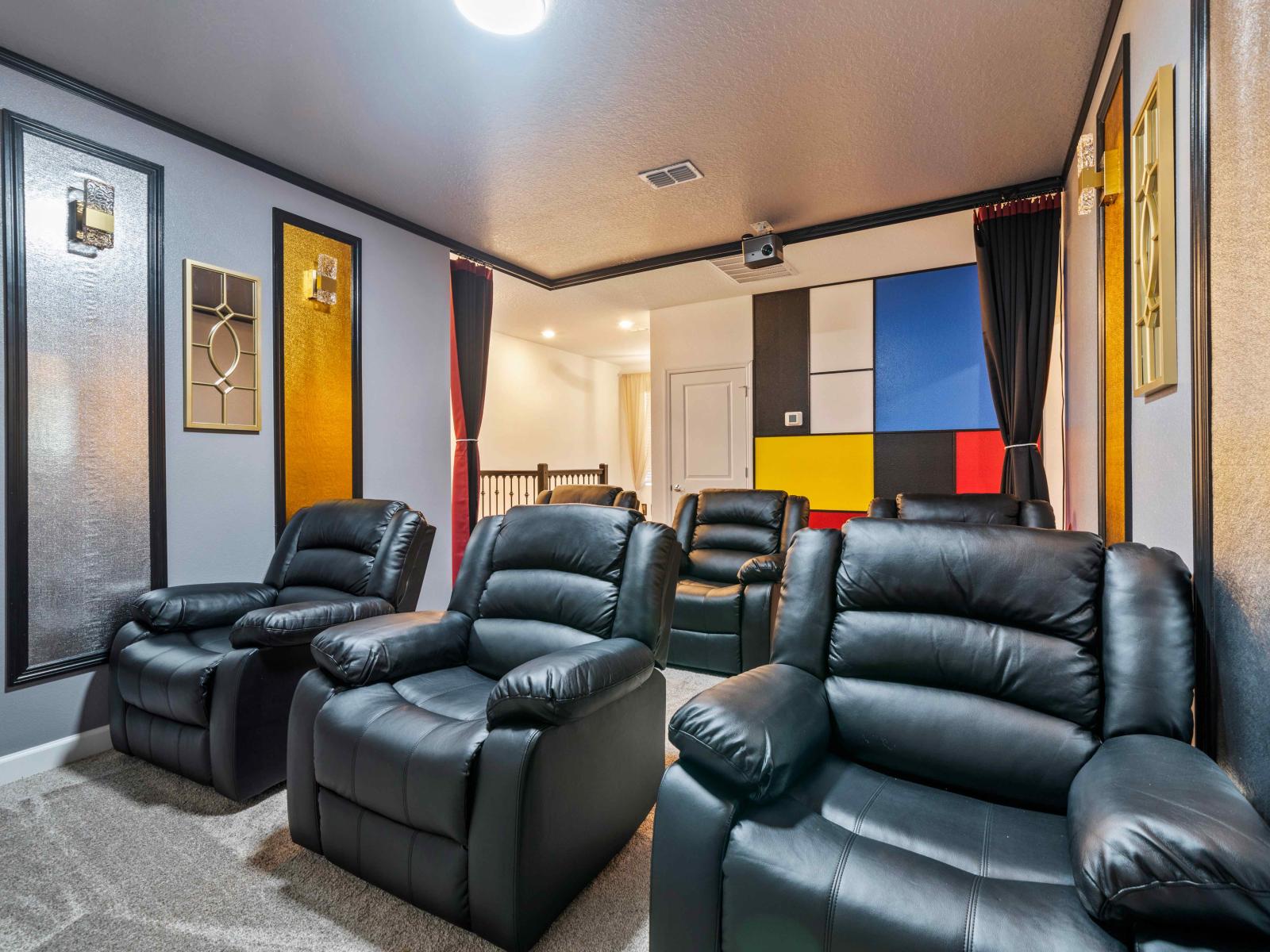 Escape into your favorite films in our intimate private movie theater of the home the perfect retreat in Davenport - Make popcorn, grab your favorite snacks, and settle in for movie magic in our private theater.