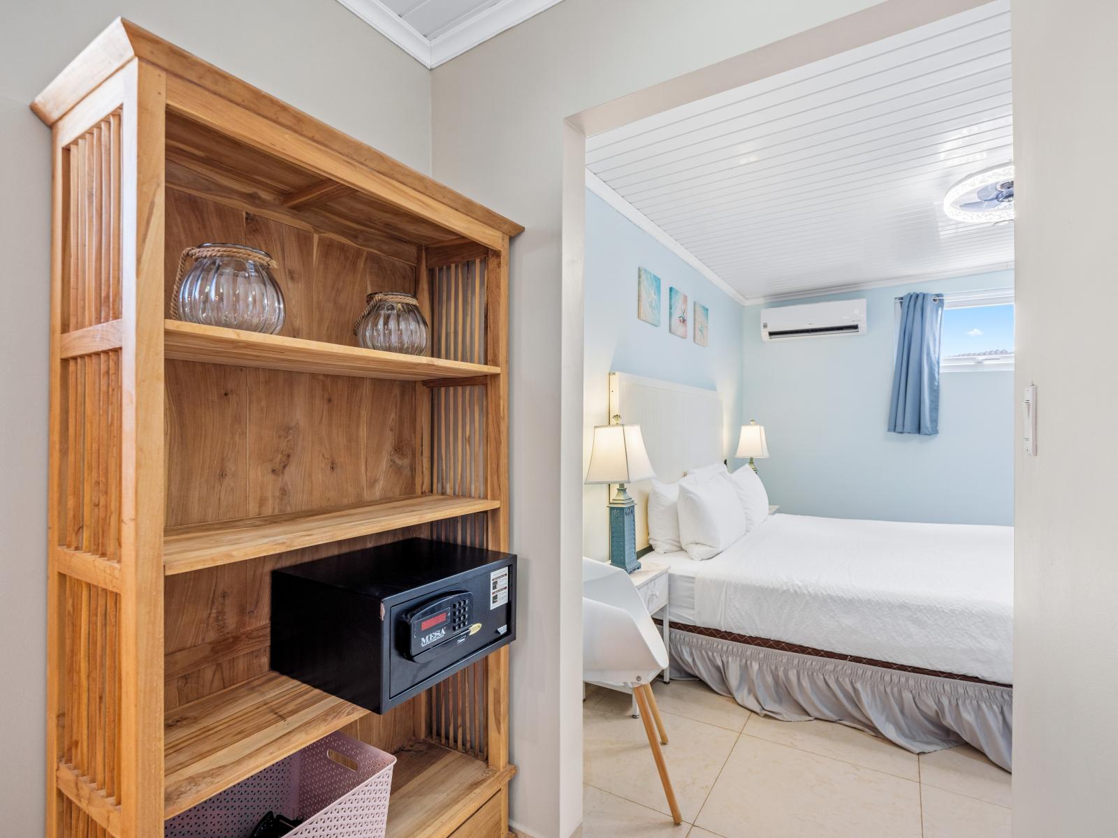 Unwind in this serene and relaxing bedroom retreat of the home in Oranjestad, Aruba - Featuring a plush king-size bed and soft, luxurious linens