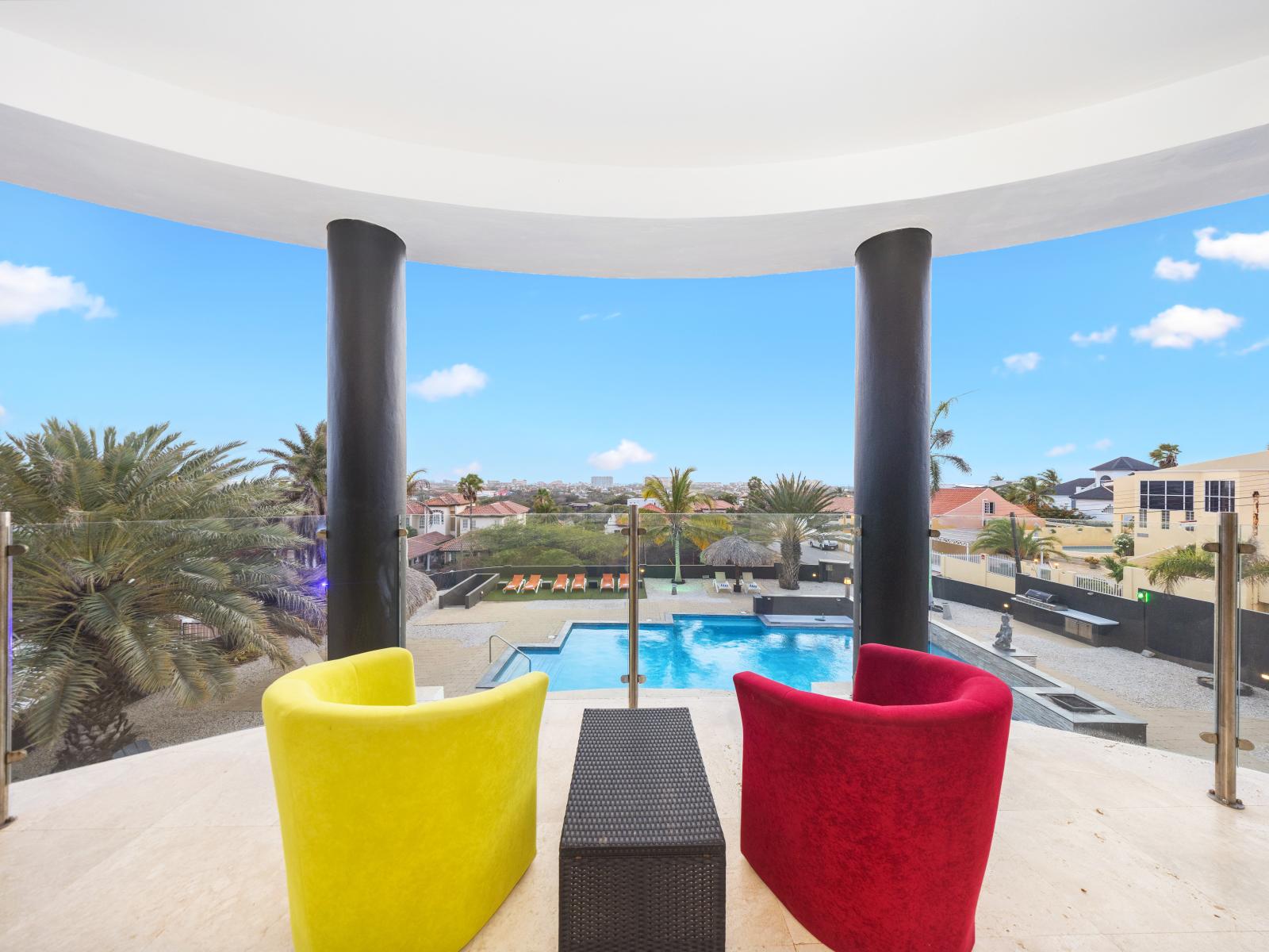 Spacious balcony with a beautiful view.