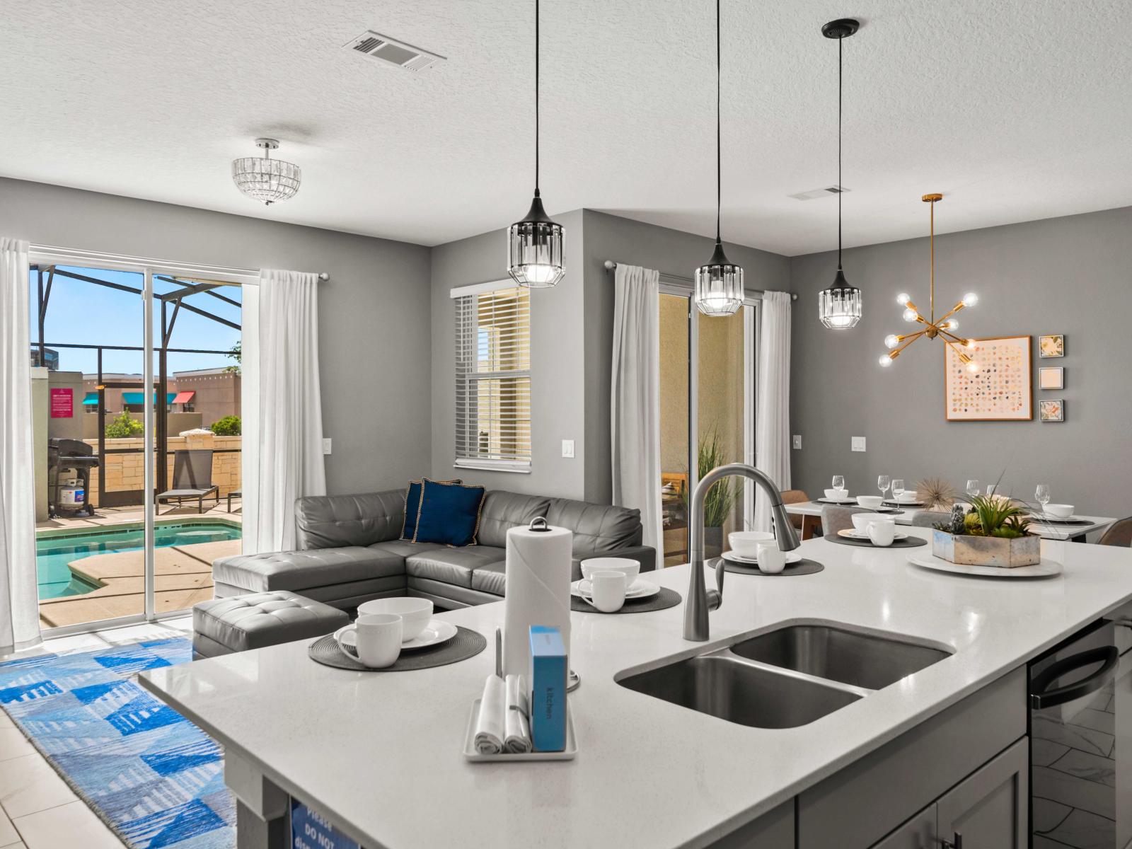 - Bright and open living area connecting kitchen, dining, and lounge spaces - Seamless indoor-outdoor flow with direct access to the pool from the living room - Perfect for entertaining, relaxing, and enjoying a modern, stylish retreat