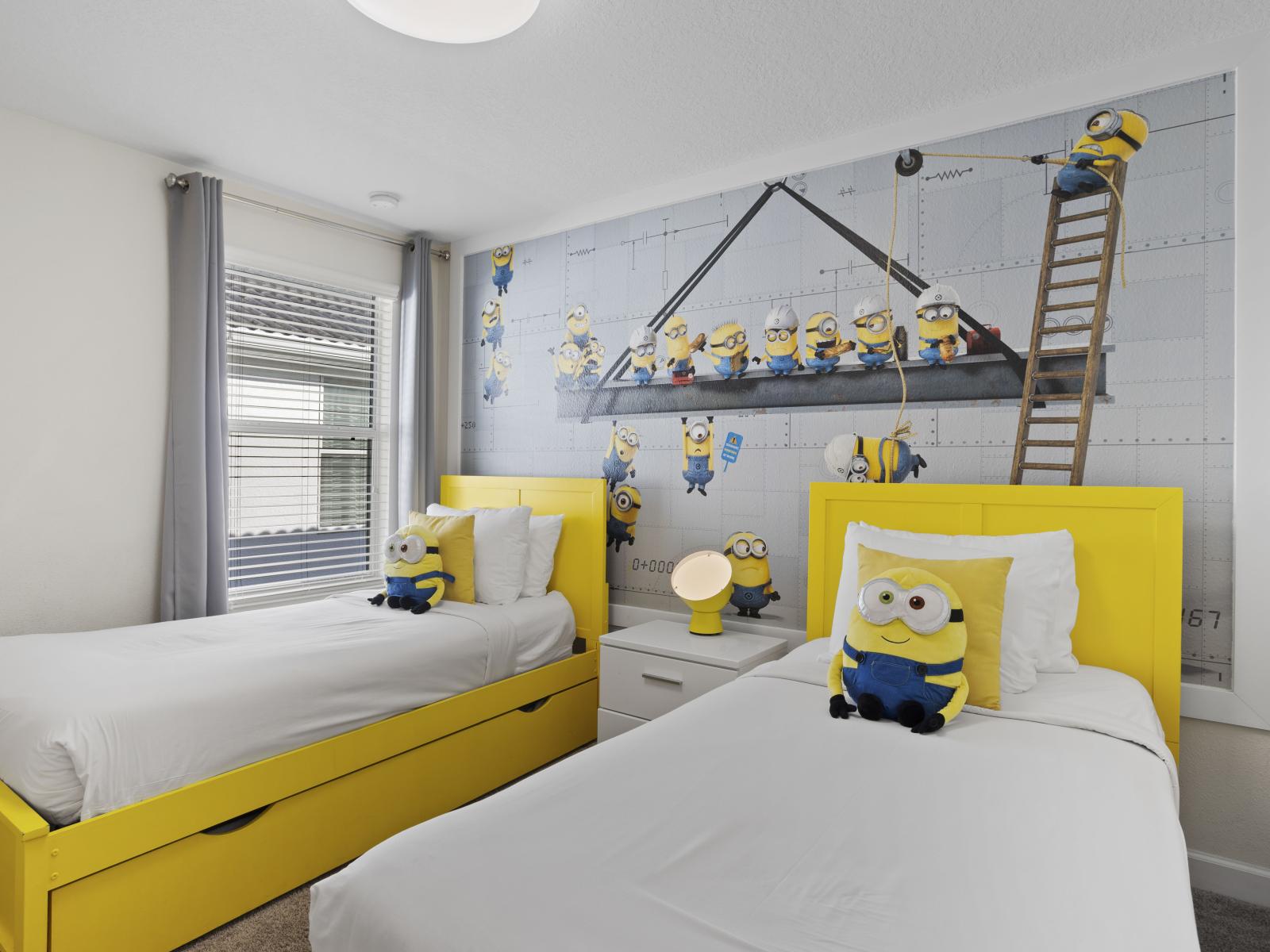 - Relax in the fun, Minion-themed room perfect for kids or the young at heart - Bright yellow beds and playful decor make it a cheerful space for relaxation - Enjoy a unique and vibrant stay with a touch of animated adventure