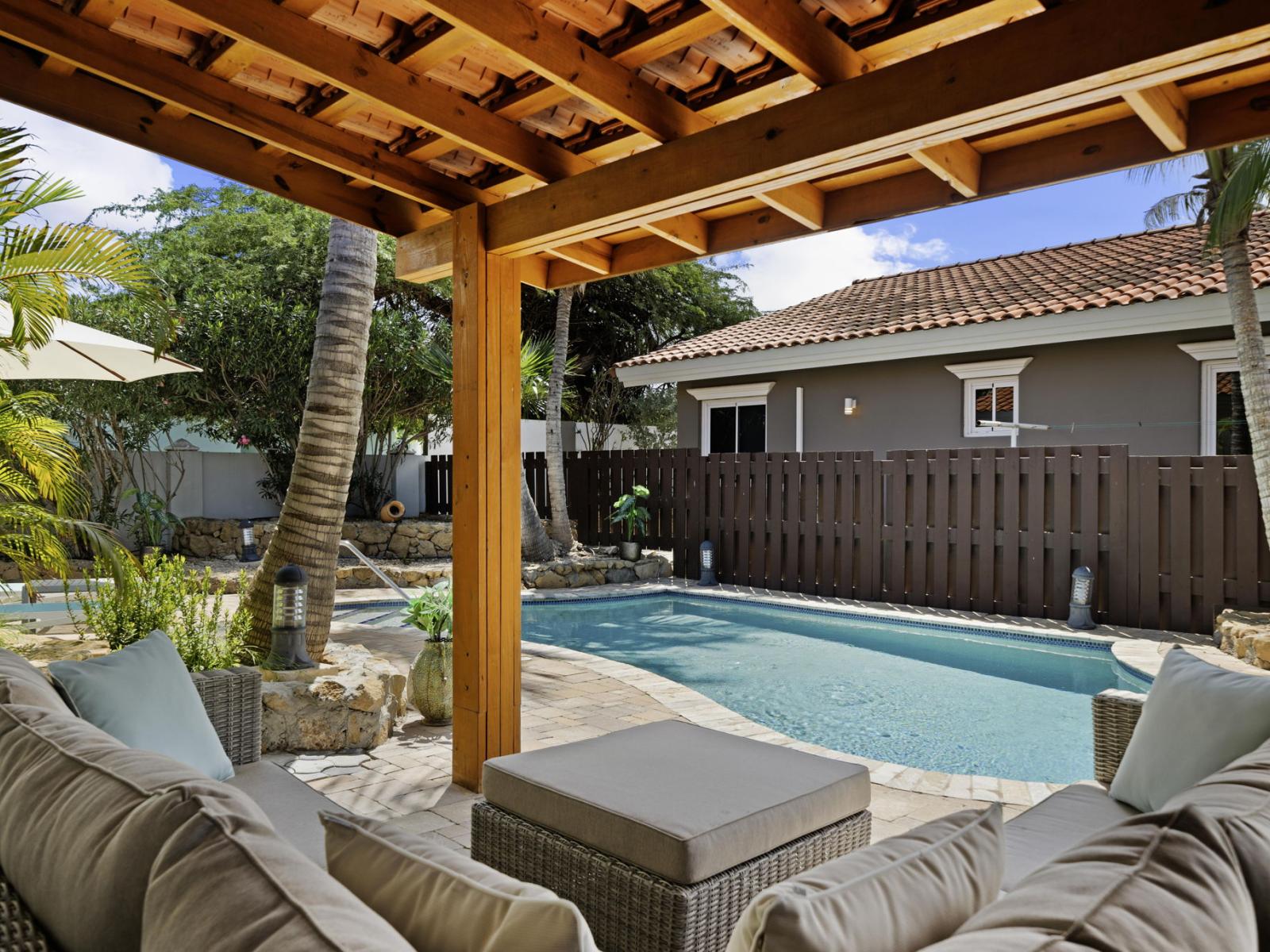 refreshing pool with lounge seating