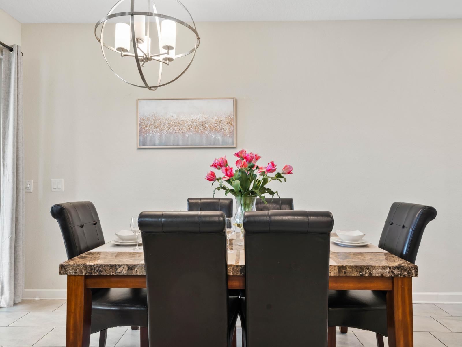 Dine in elegance! This 6-seater dining area is the ideal spot for family dinners and celebrations.