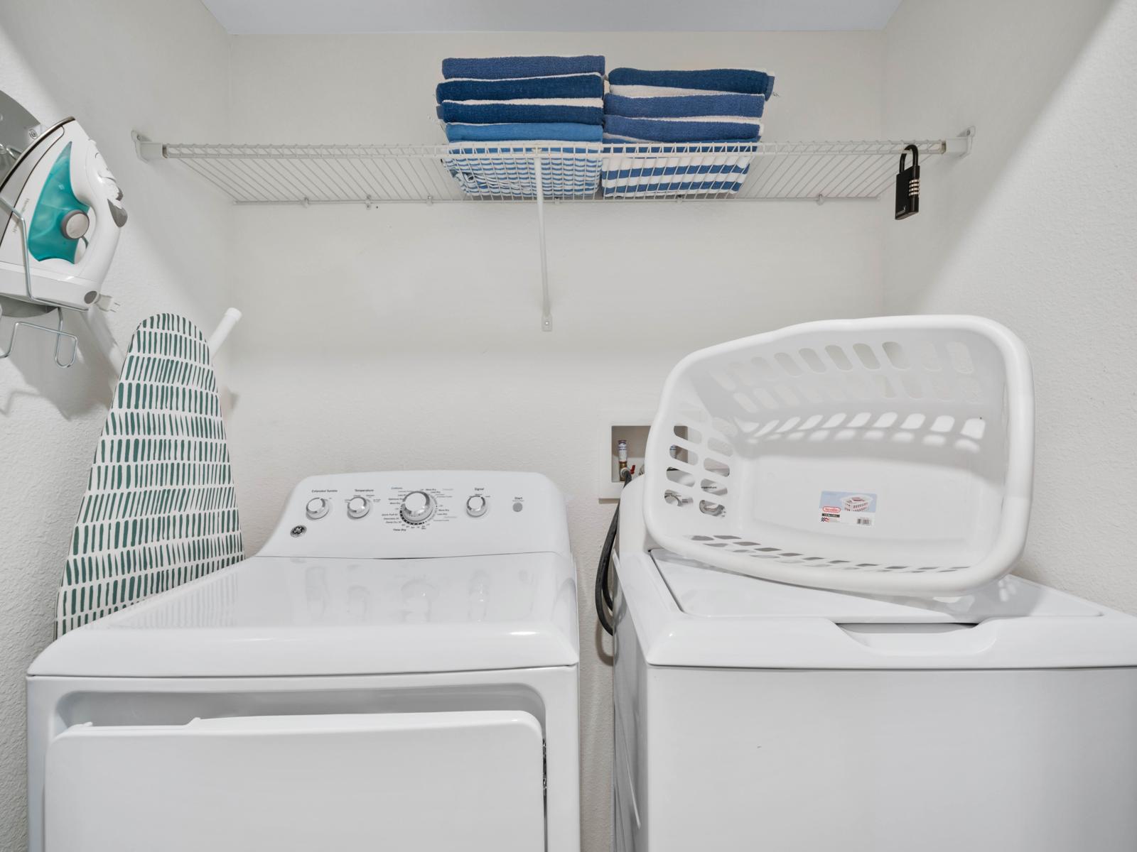 Laundry Made Easy: A well-appointed laundry area for all your washing needs, so you can pack light and relax.