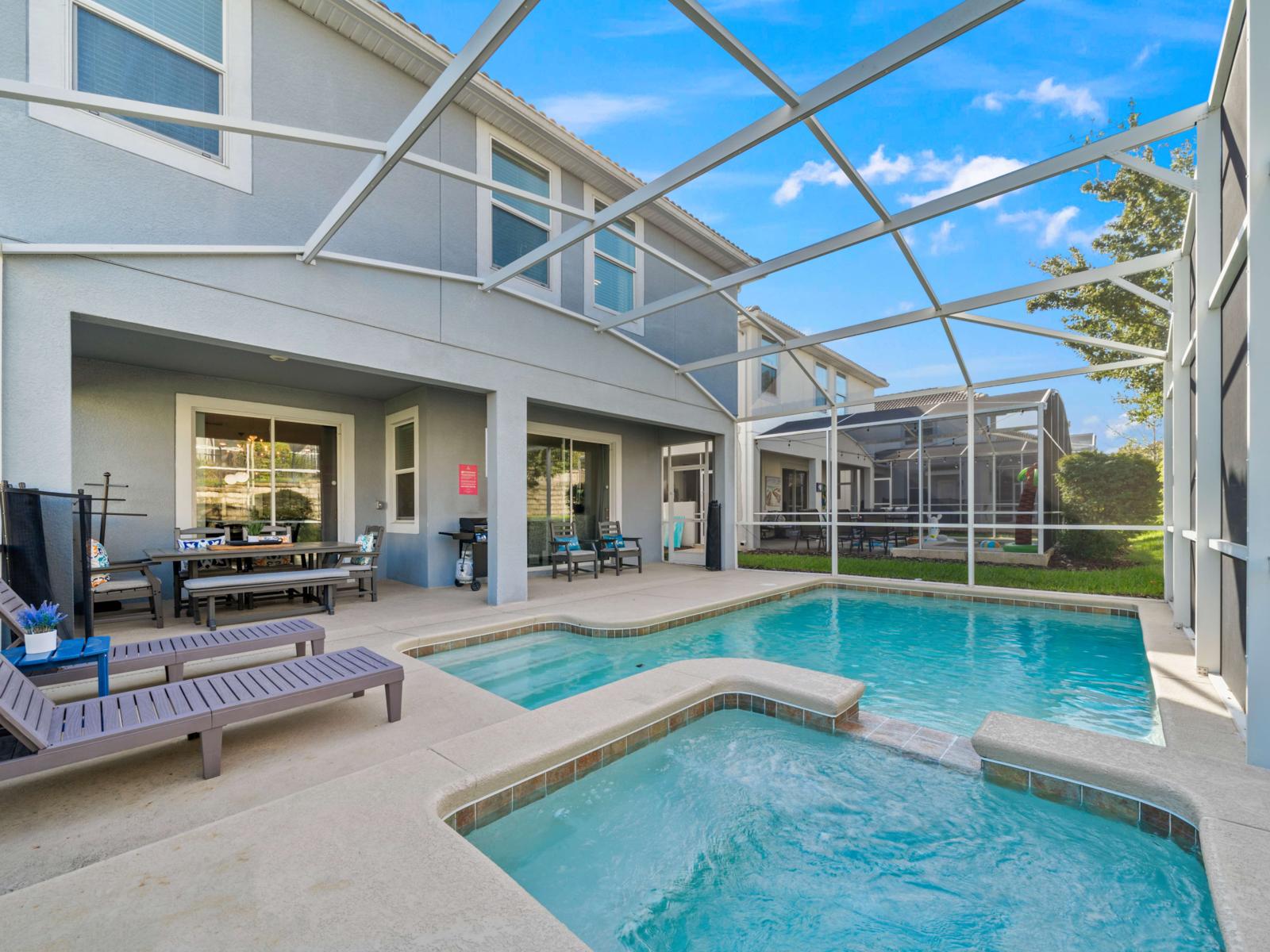 Pool with Privacy:  Enjoy exclusive access to your own private outdoor pool—perfect for refreshing dips and sun-soaked relaxation.