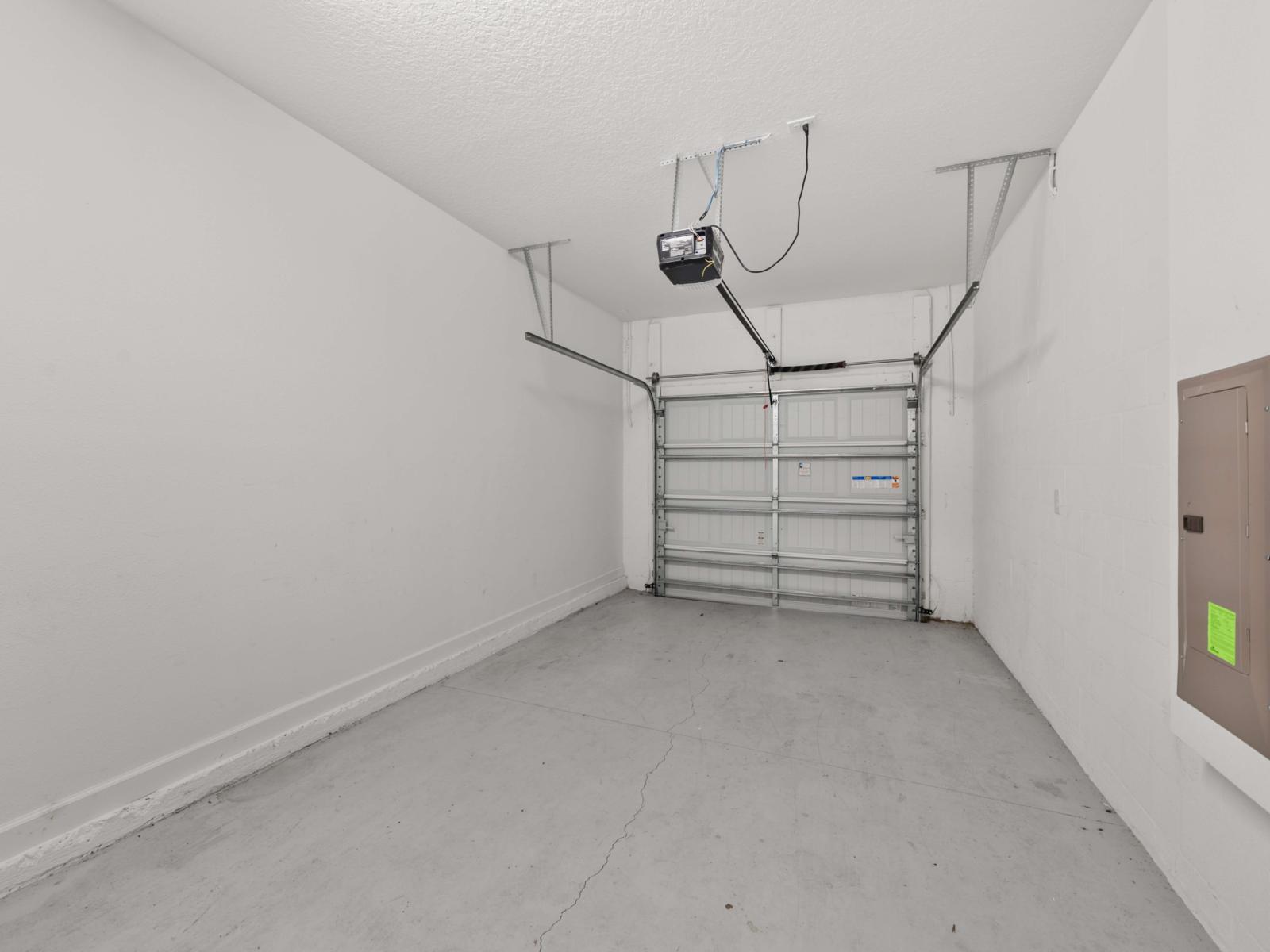 Multi-Purpose Area:  This garage space is versatile—perfect for your car or as a cozy spot for your outdoor equipment.