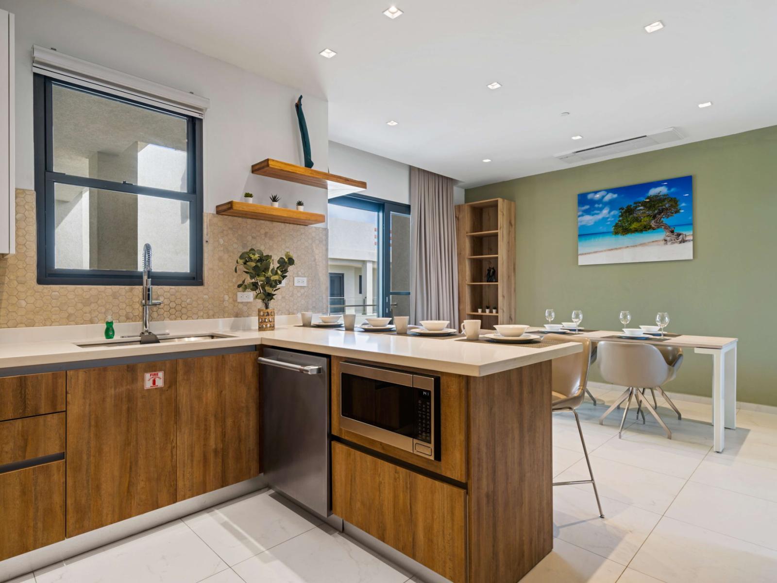 Kitchen has a breakfast bar