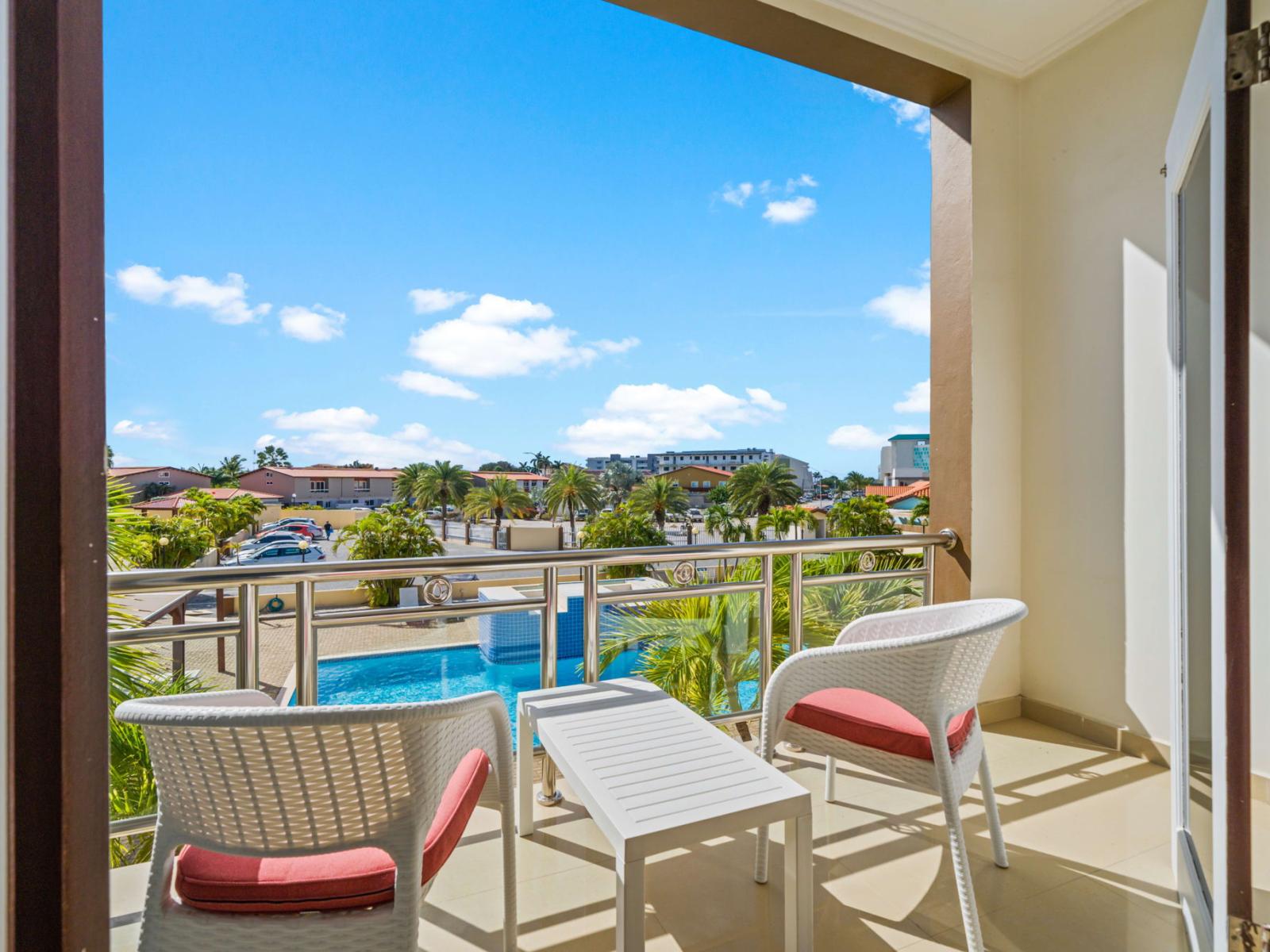 Balcony with pool view