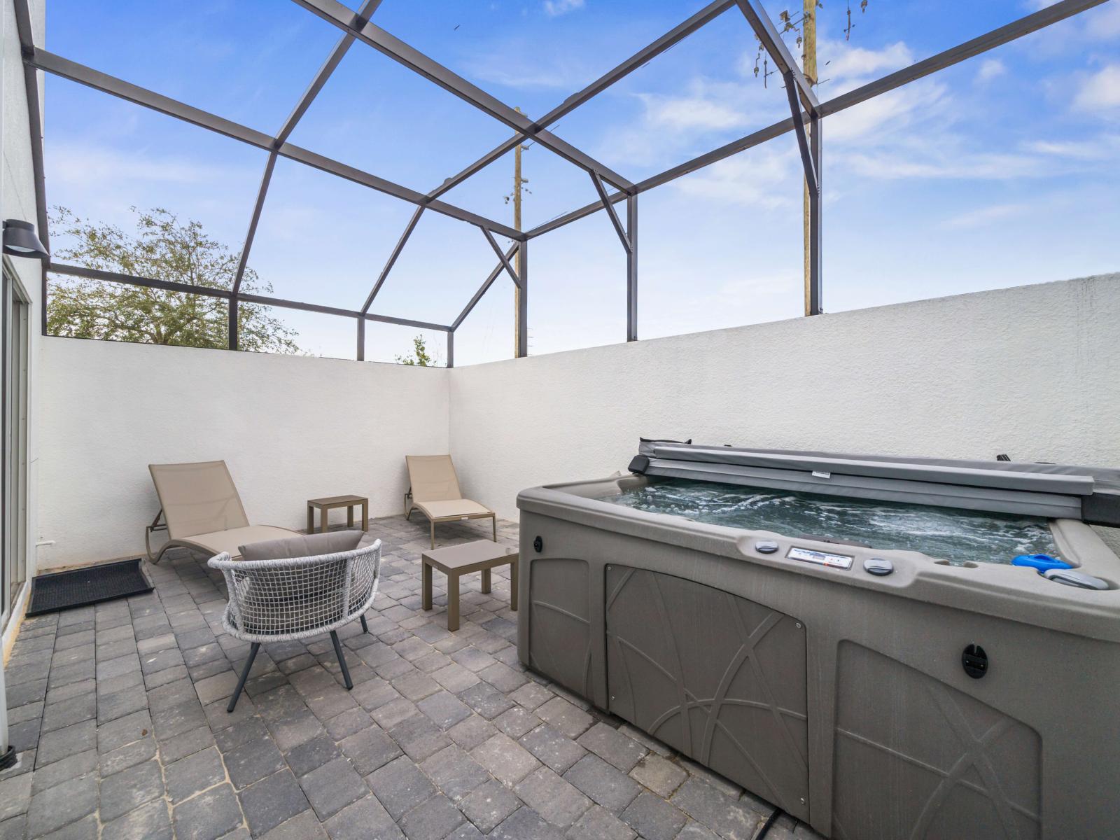 Outdoor Hot tub and seating area