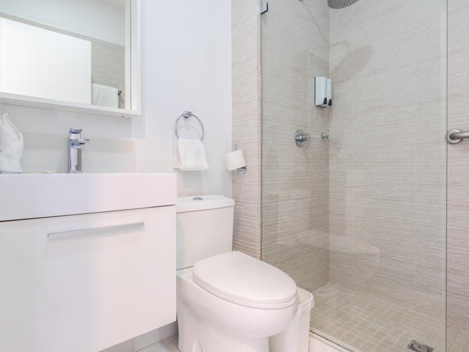 Bathroom 2 with a walk in shower and modern finishes