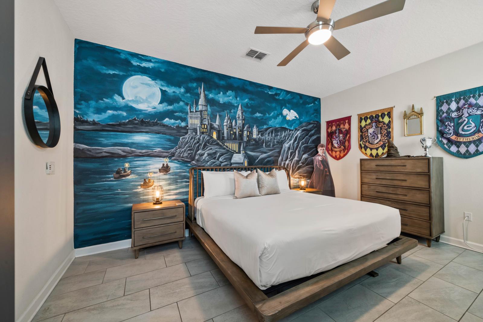 Bedroom 2 with a king size bed and Harry Potter decoration