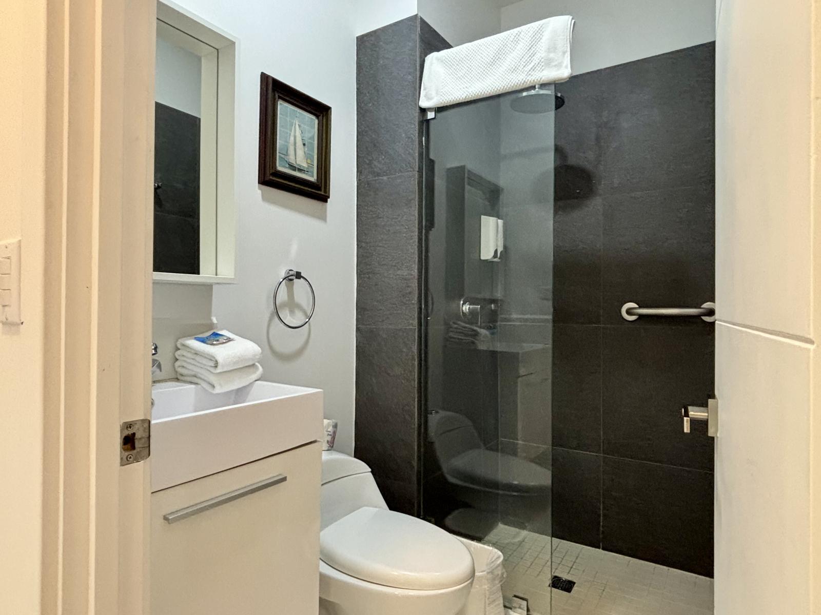 bathroom 2 is modern and offers a walk in shower