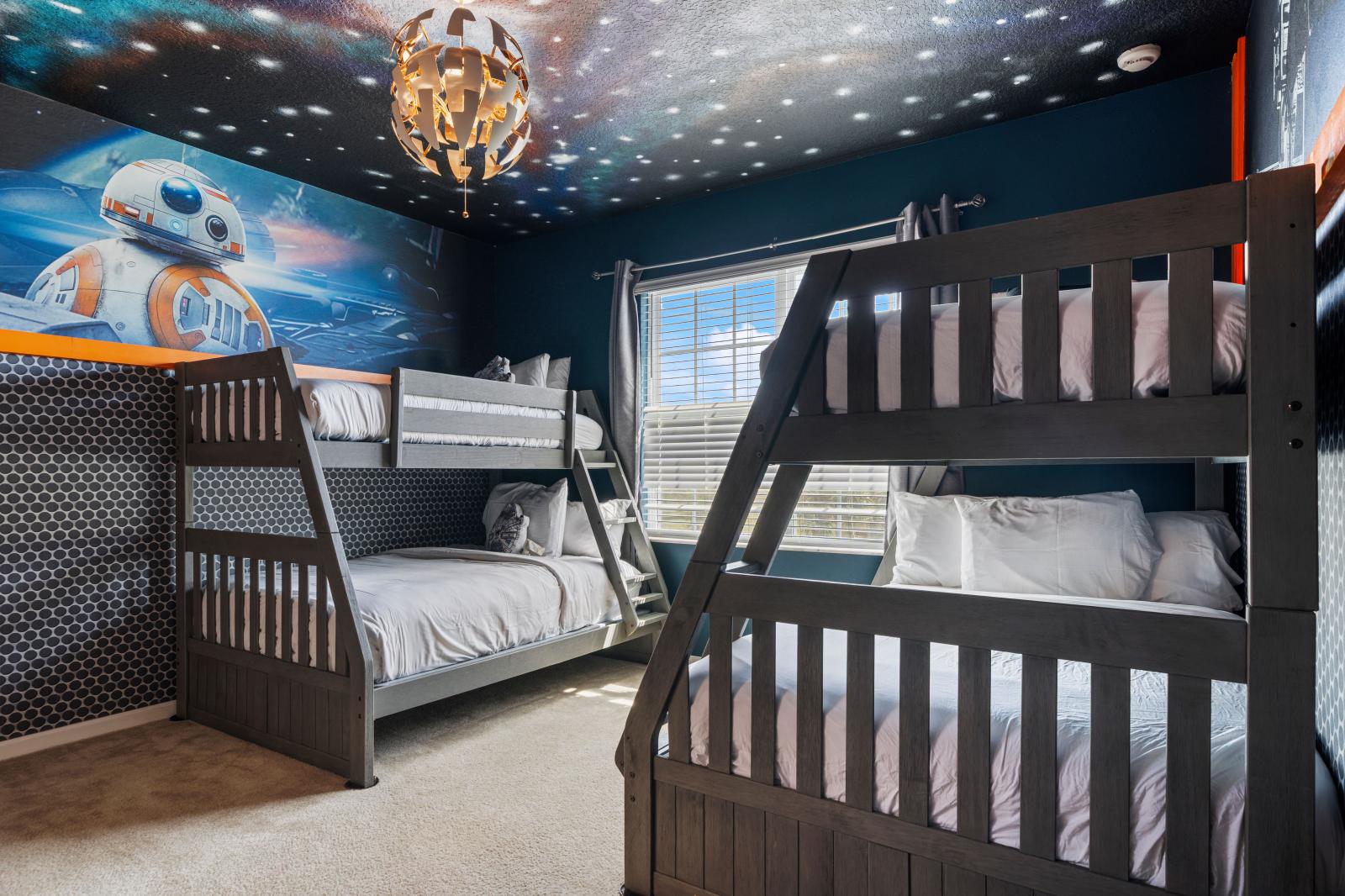 Bedroom 7, Star Wars Theme room with 2 double beds and 2 single beds and a private bathroom