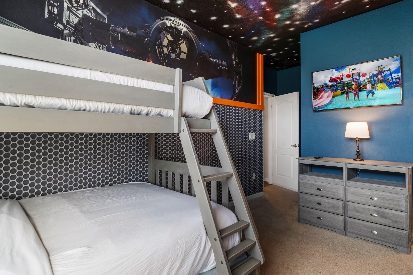 Bedroom 7, Star Wars Theme room with 2 double beds and 2 single beds and a private bathroom