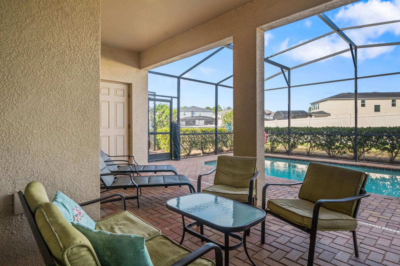 Private pool and spa with outdoor seating