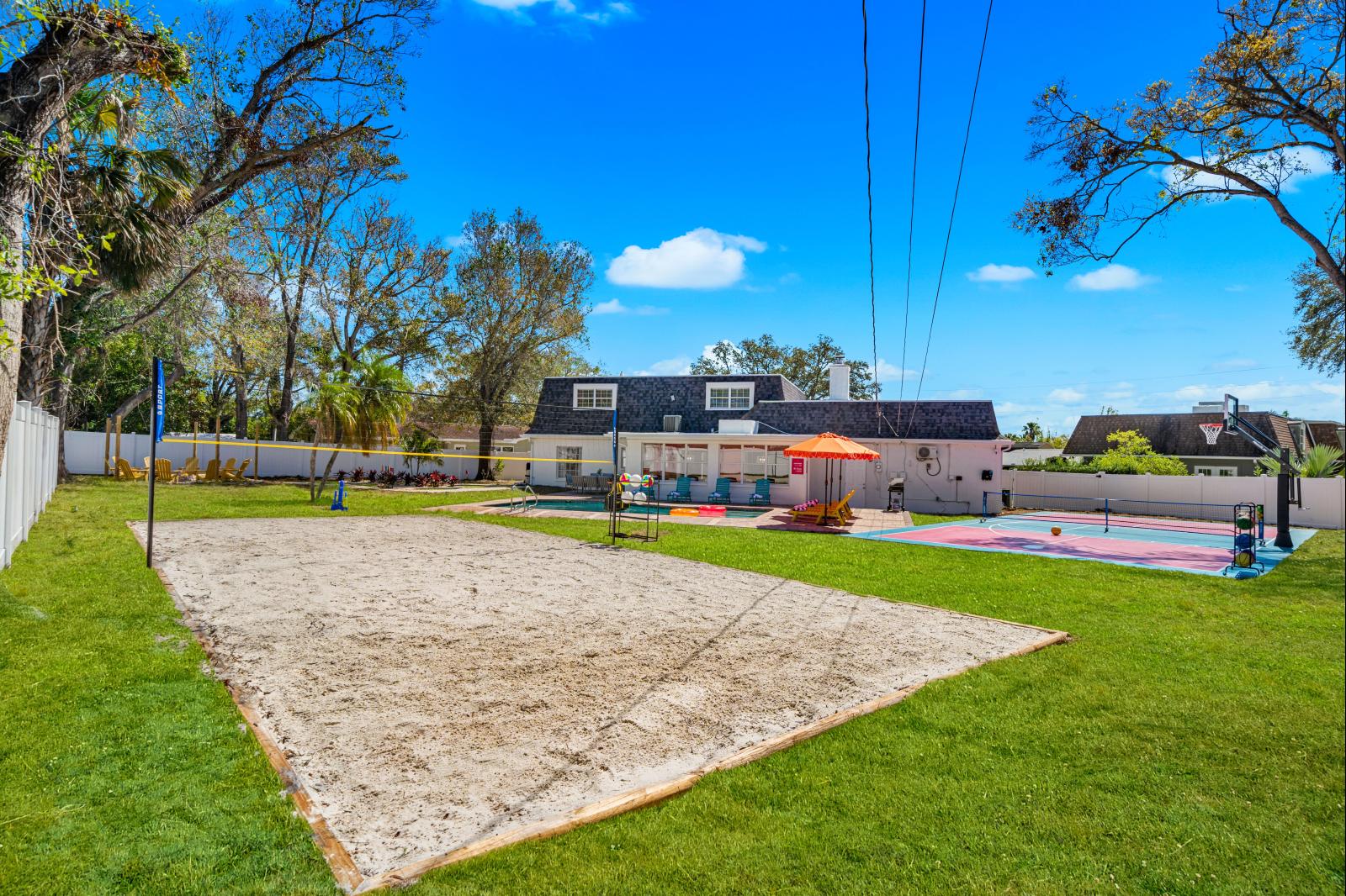 Enjoy beach volleyball or beach tennis on your very own private backyard court!