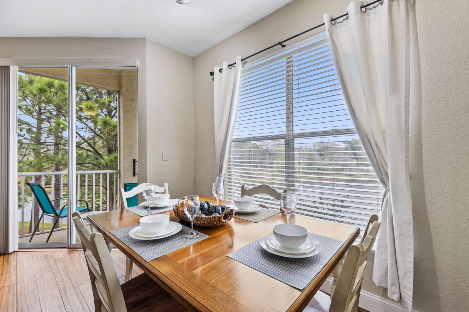 Enjoy lake views & natural light from the bright dining area.