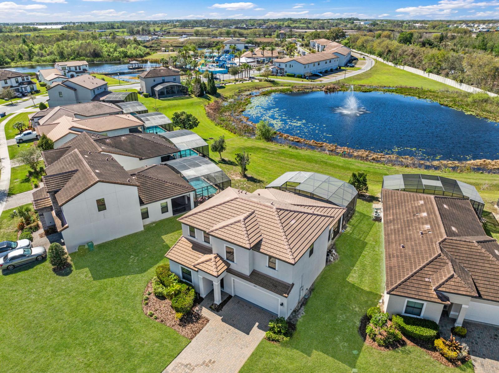 The property also boasts plenty of yard space where you can soak up the Florida sun and enjoy scenic views overlooking the lake.