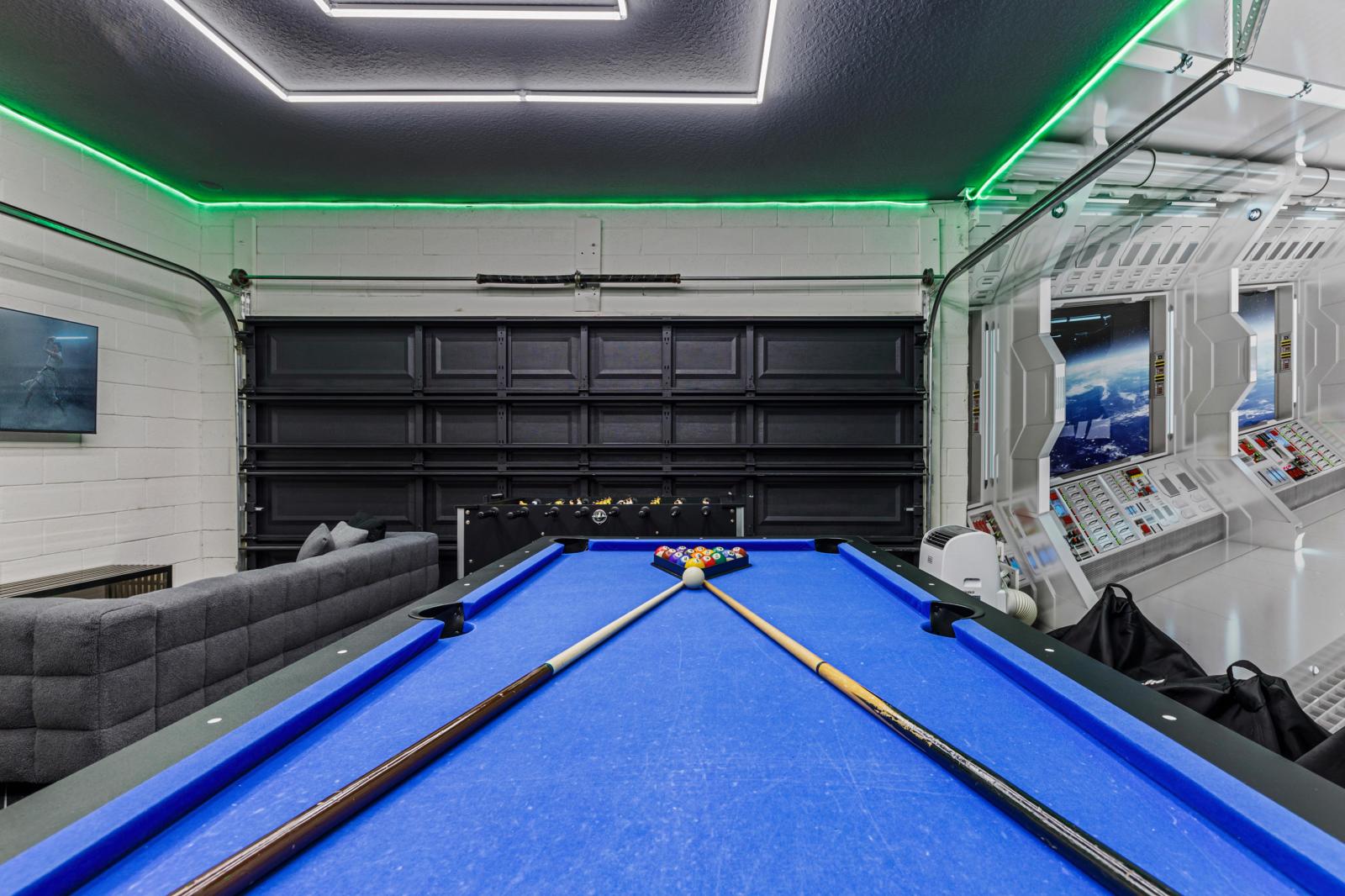 Private game room with pool table