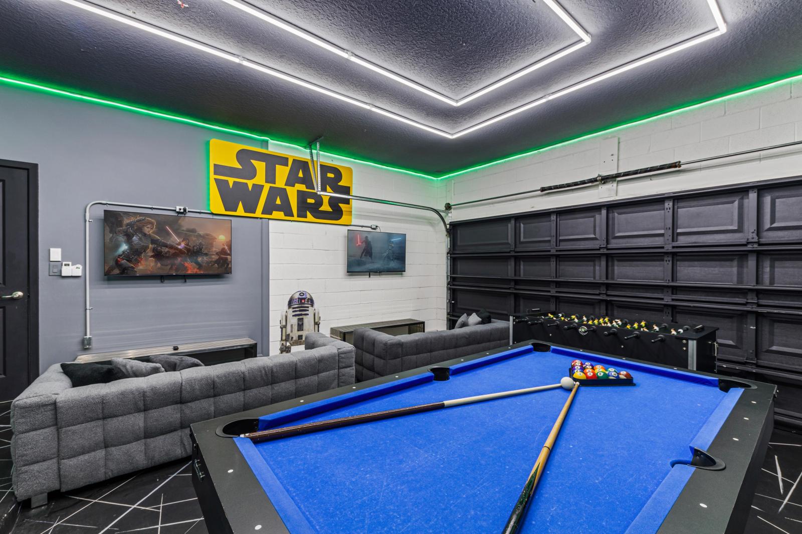 Private game room with pool table