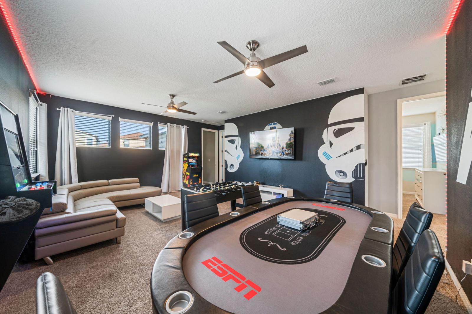 Fun-filled arcade loft with poker table