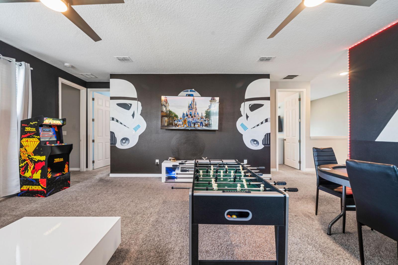 Spacious entertainment lounge softball table