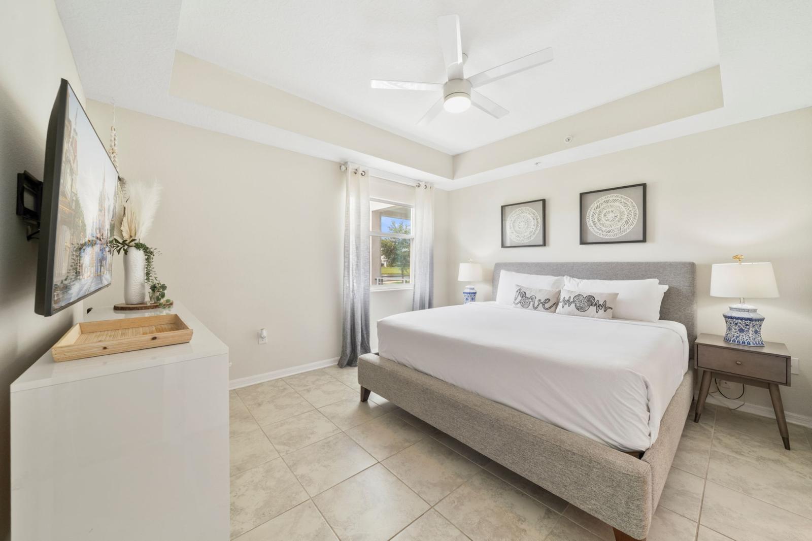 Bedroom 1 with a king size bed and a private bathroom