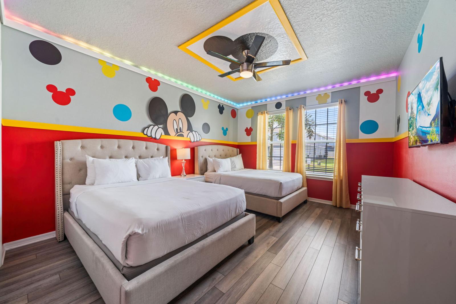 Bedroom 1 with 2 double beds and smart TV