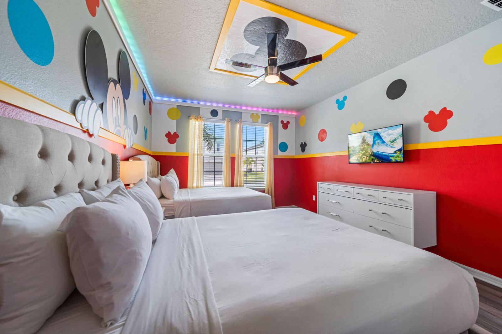 Bedroom 1 with 2 double beds and smart TV
