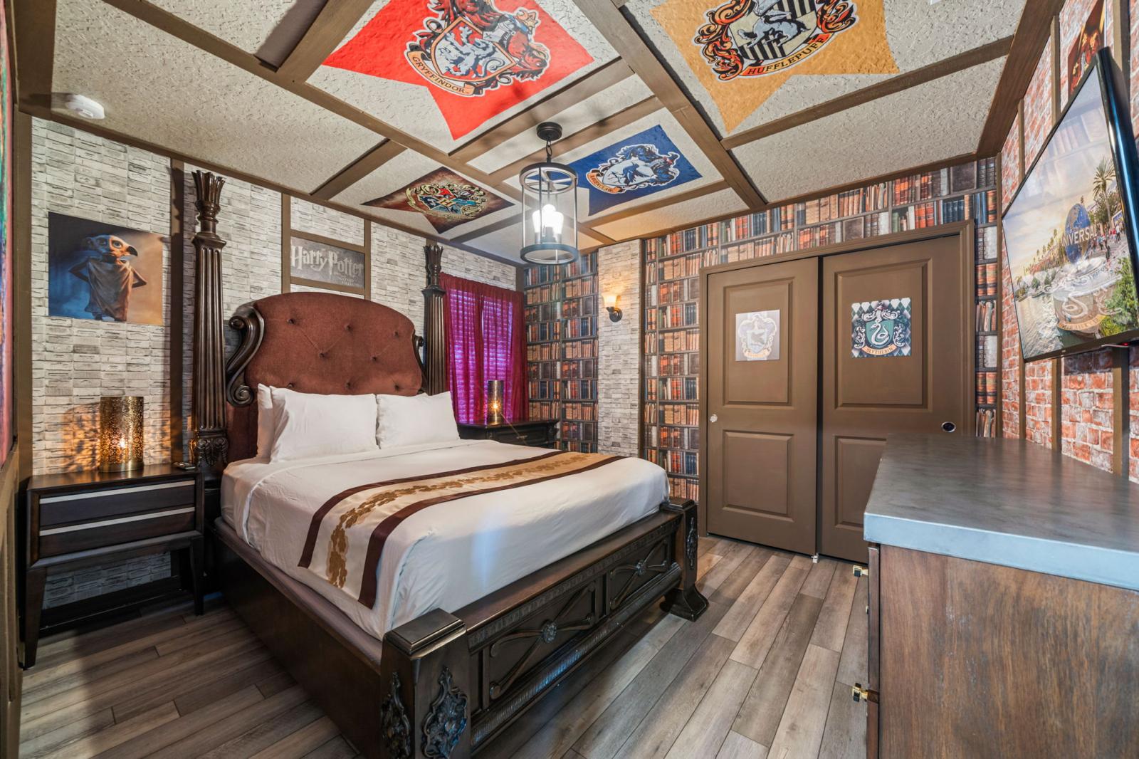 Bedroom 6 Harry Potter theme room with a queen size bed