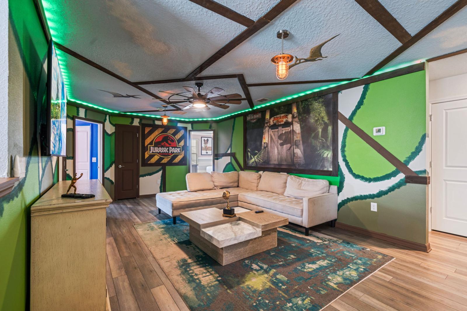 Loft area with a pool table and an arcade games