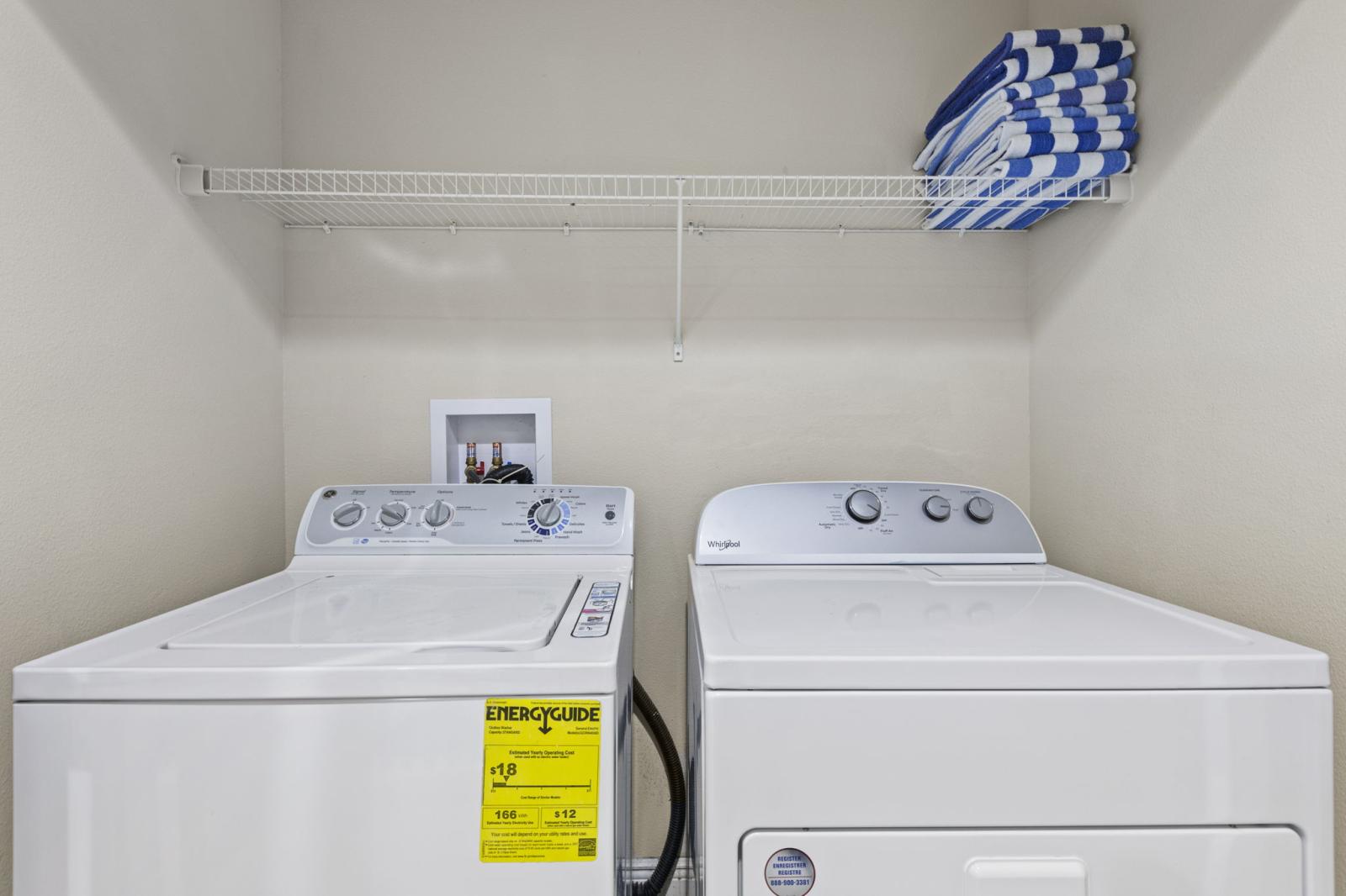 Convenient in-unit washer and dryer, perfect for extended stays.