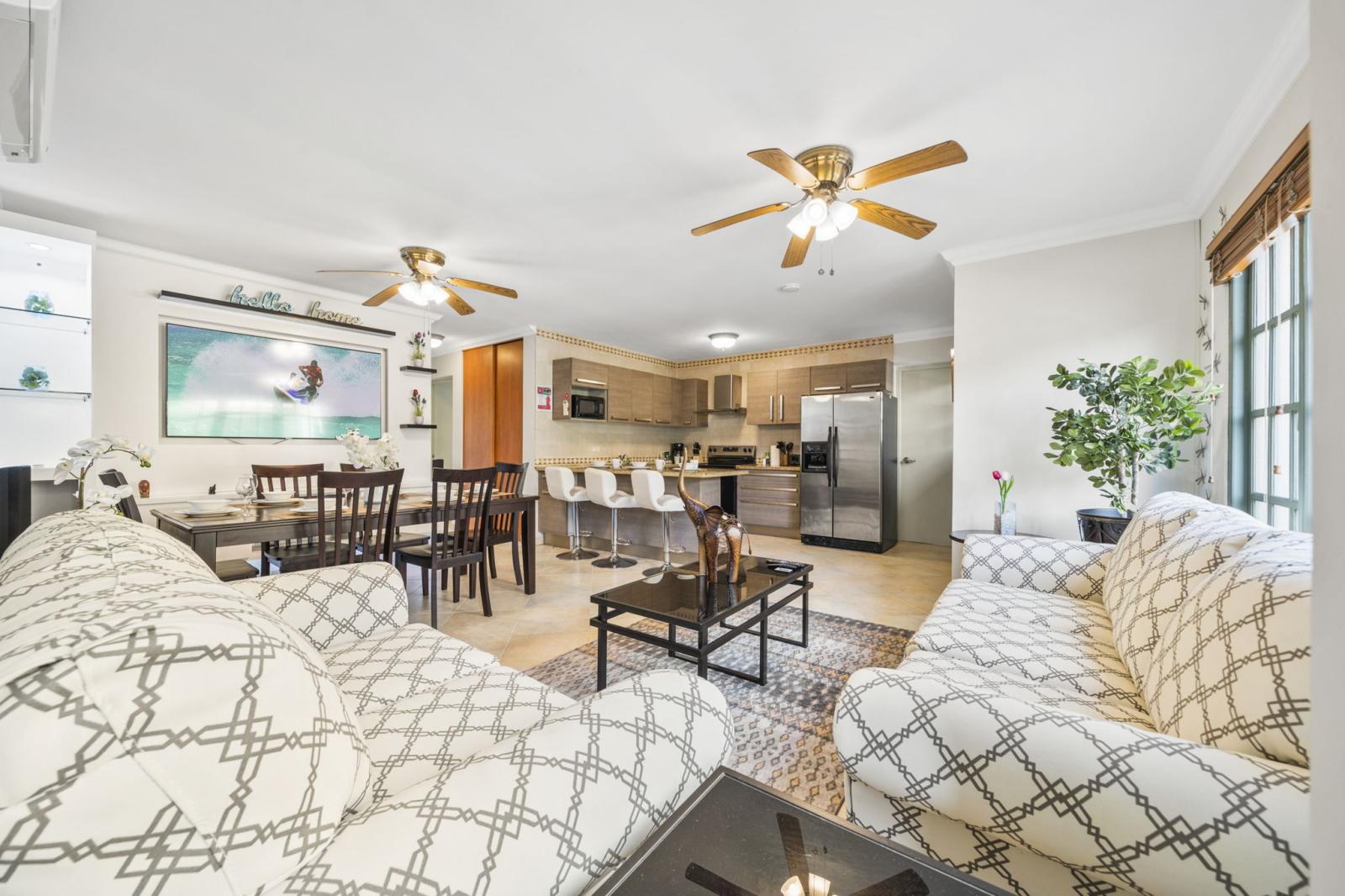 Open concept living and dining area