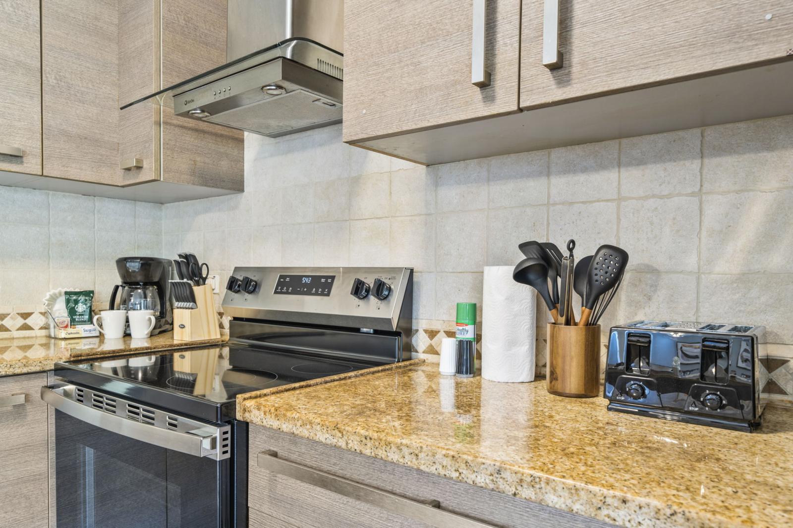 Kitchen has everything you need to make delicious meals