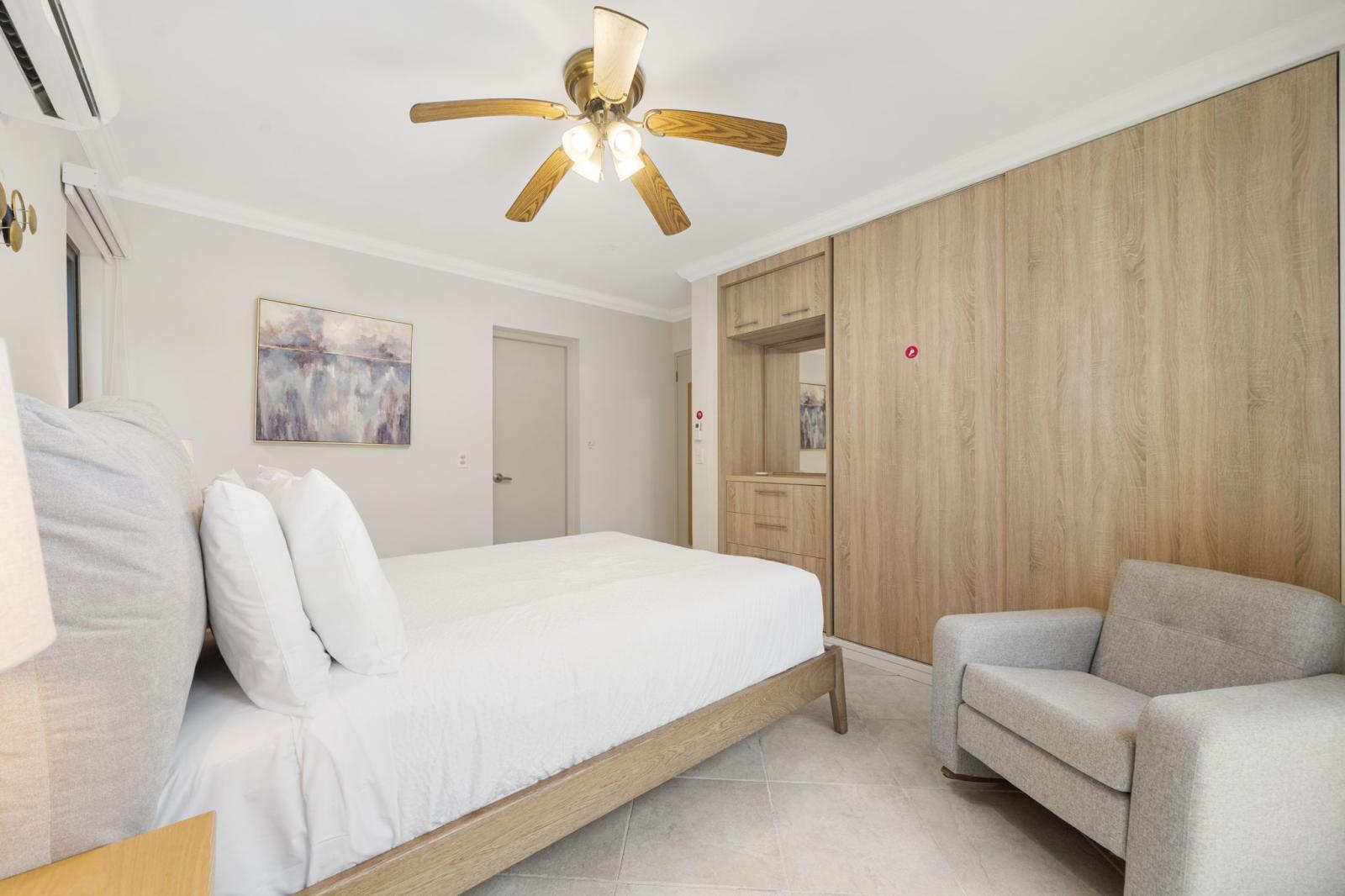 Beautifully decorated bedroom with closet space